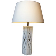 Neoclassical Style White Lacquered Sheet Metal Table Lamp with Gilt Decors