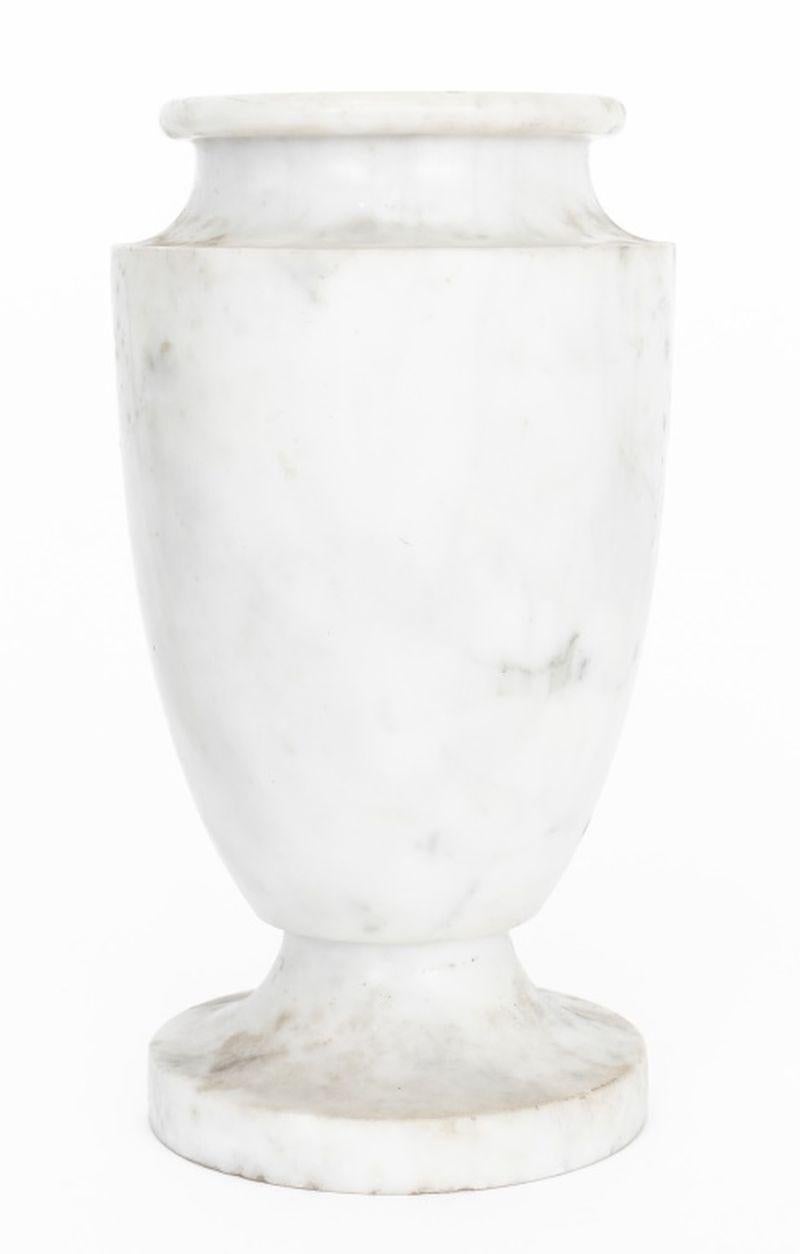 Neoclassical Style White Marble Baluster Vases, Pr In Good Condition For Sale In Astoria, NY