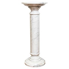 Neoclassical Style White Marble Pedestal with Black Swirls
