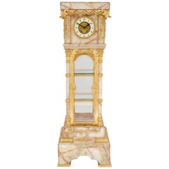 Neoclassical Style White Onyx and Gilt Bronze Pedestal Clock and Barometer