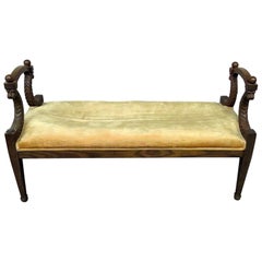 Carved Walnut Lion Carved Neoclassical Style Window Seat Bench