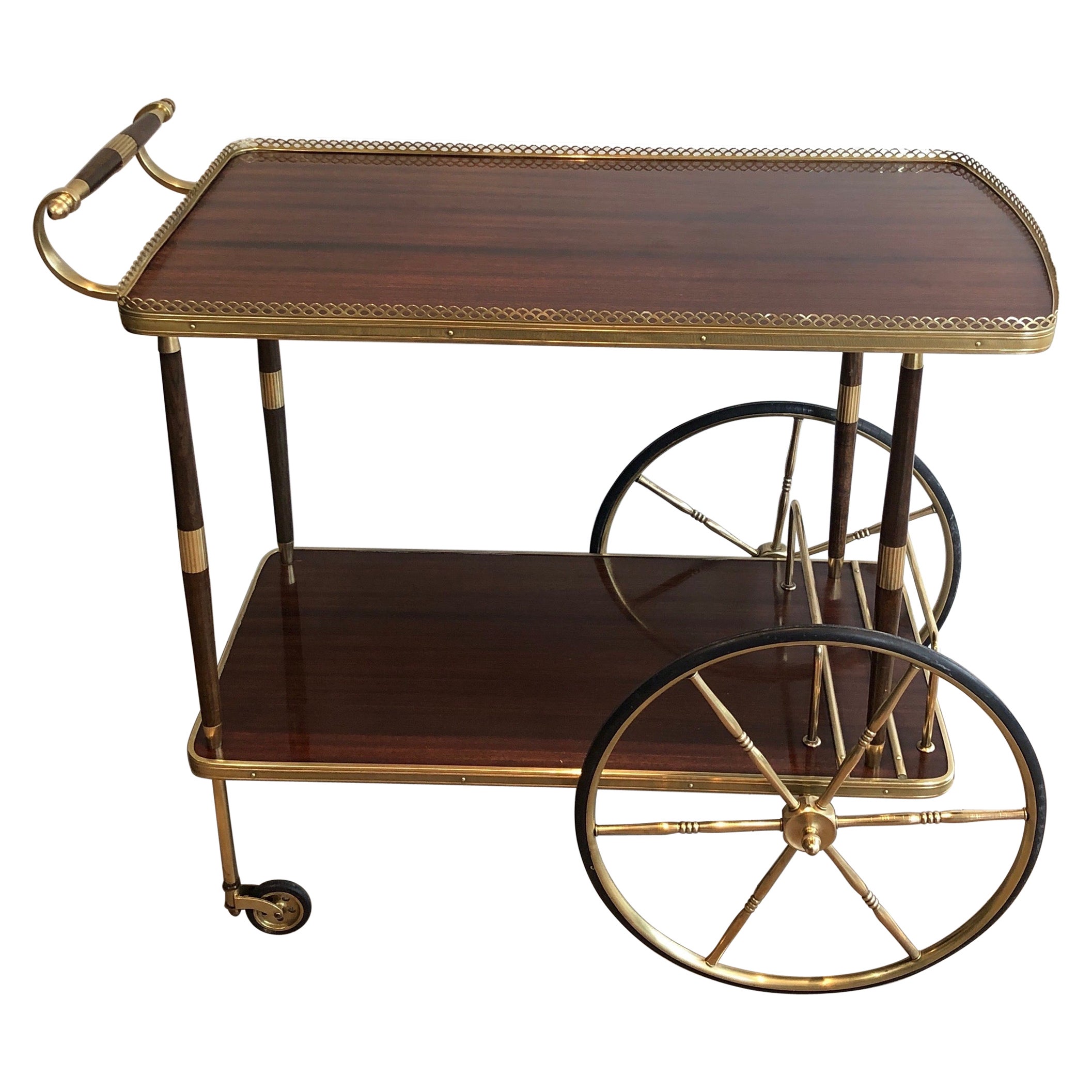 Neoclassical Style Wood and Brass Bar Cart in the Style of Maison Jansen