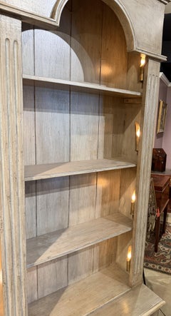 Neoclassical Style Wooden Cabinet with Arch Motif and Eight Lights