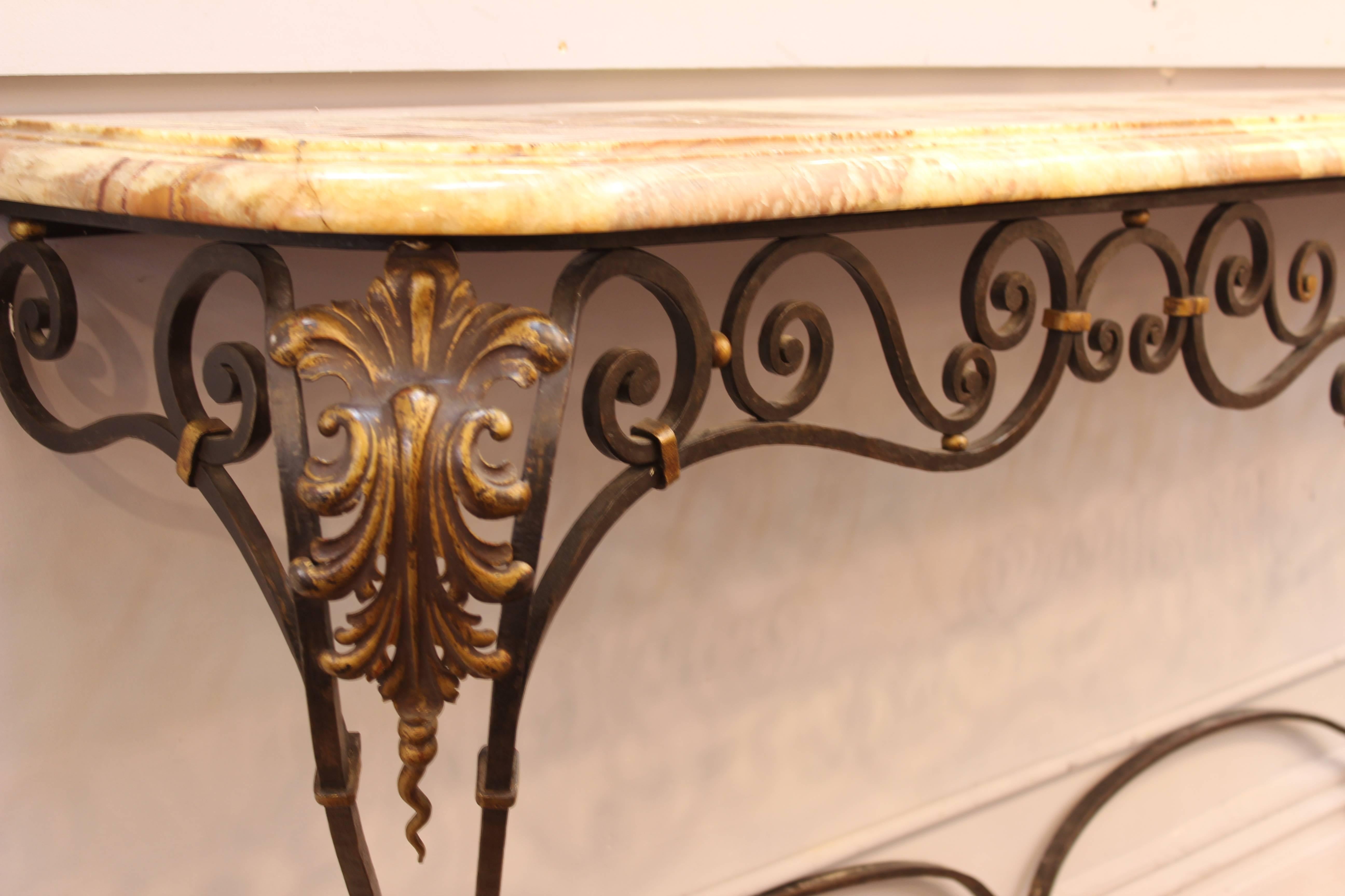 20th Century Neoclassical Style Wrought Iron and Marble Sideboard