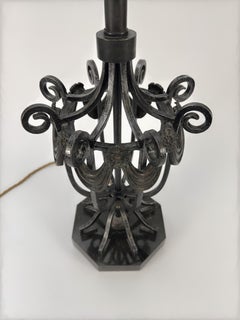 Empire-Style Wrought Iron and Marble Table Lamp by Maitland-Smith, 1980s