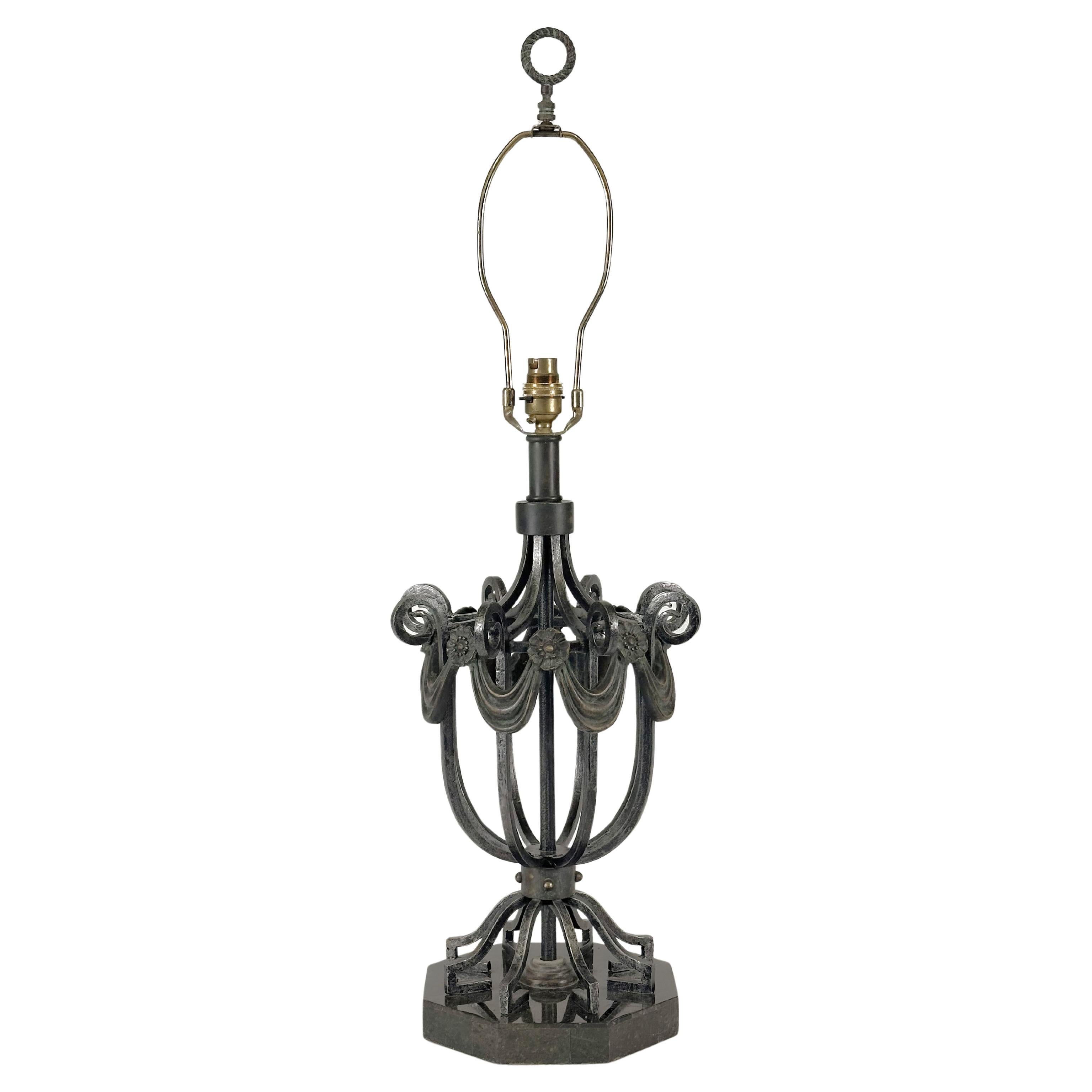 Empire-Style Wrought Iron and Marble Table Lamp by Maitland-Smith, 1980s