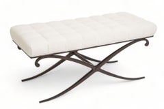 Banco con forma de base en X de estilo neoclásico y acabado en bronce, EE.UU., 1970