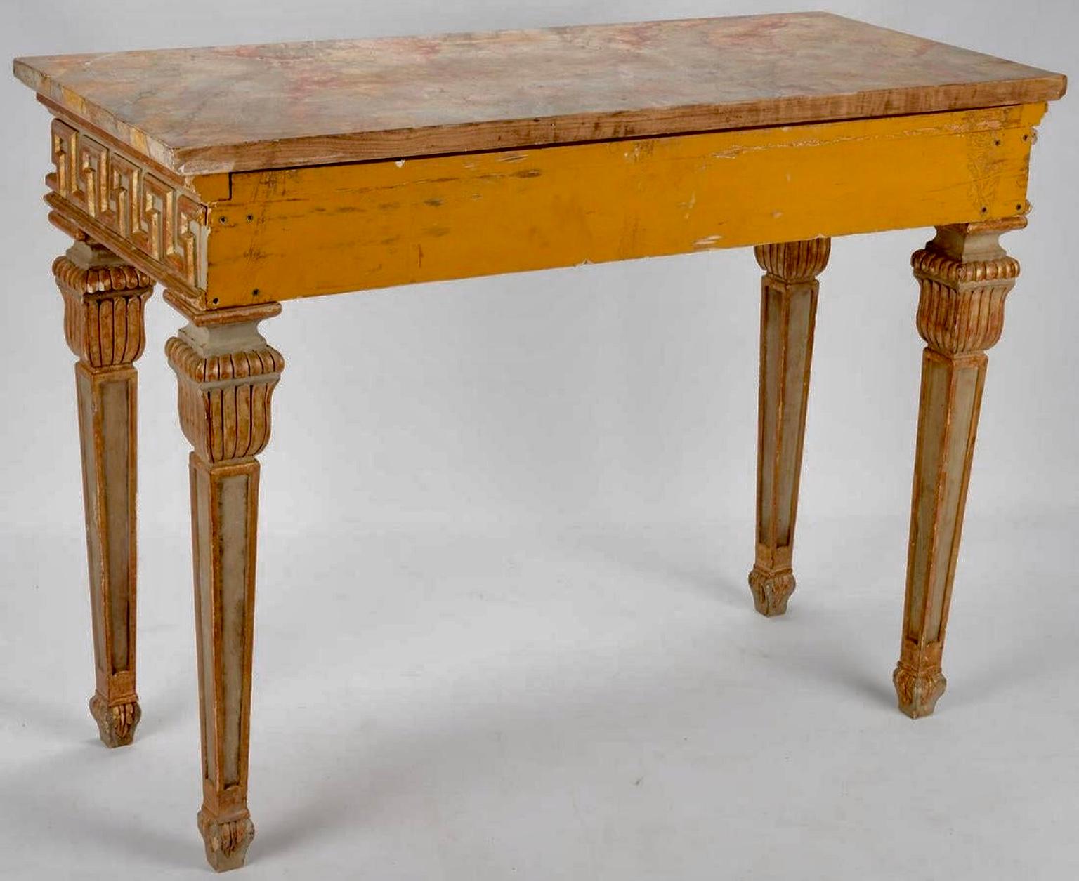 Neoclassical Styled Painted Tall Console Table with Greek Key Decoration 4