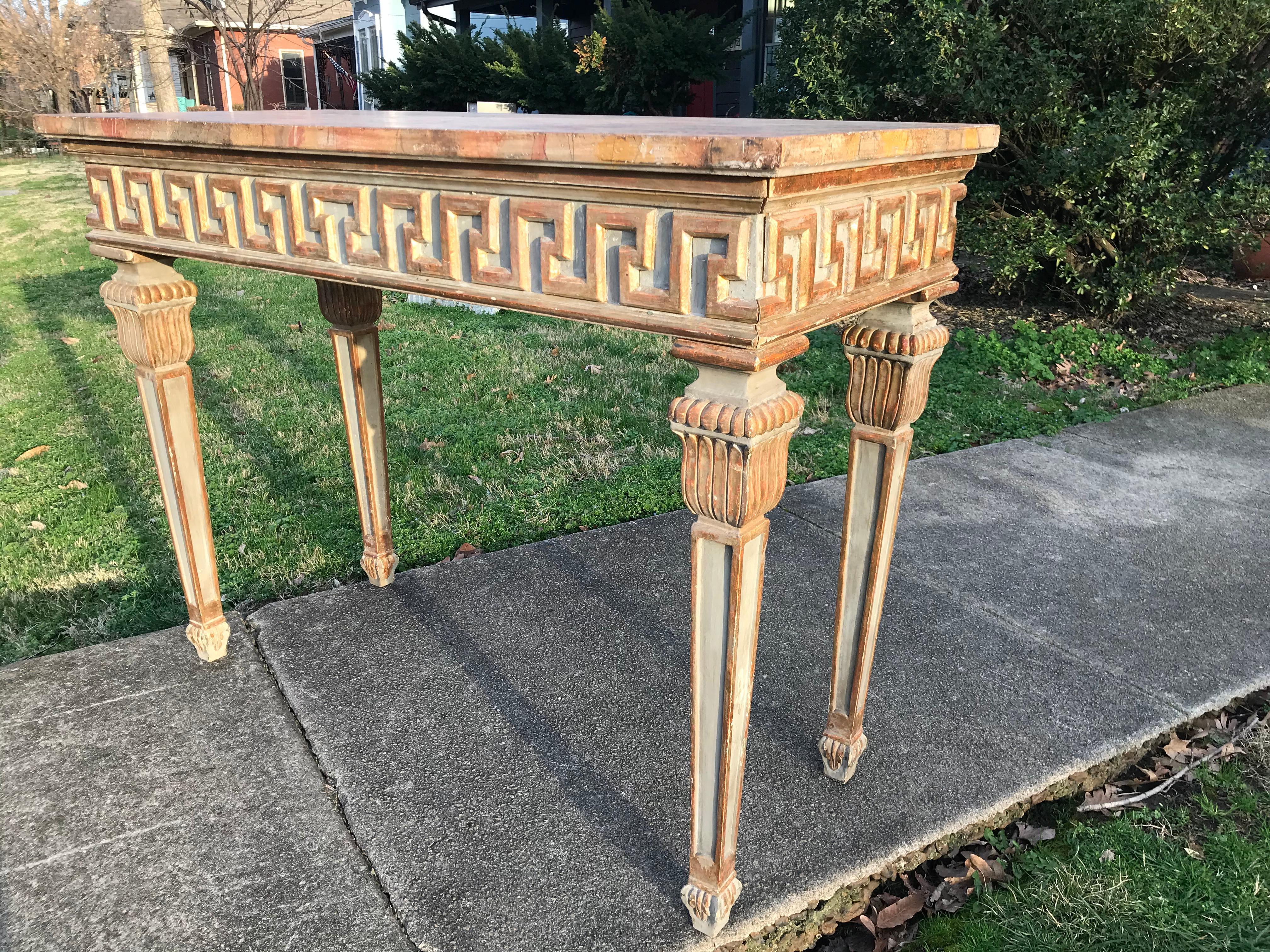Neoclassical Styled Painted Tall Console Table with Greek Key Decoration 6