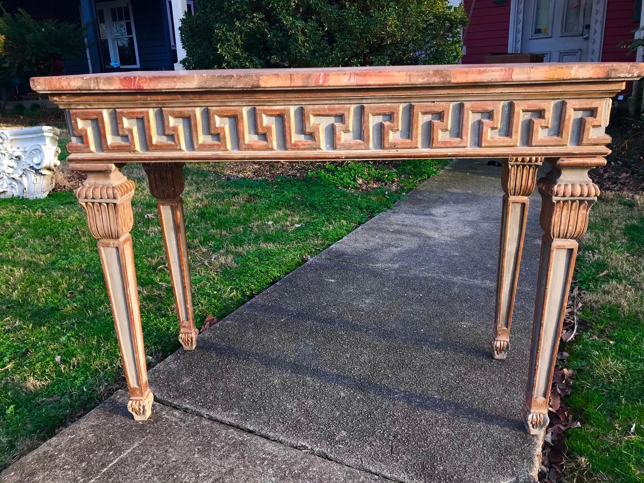 Neoclassical Styled Painted Tall Console Table with Greek Key Decoration 7