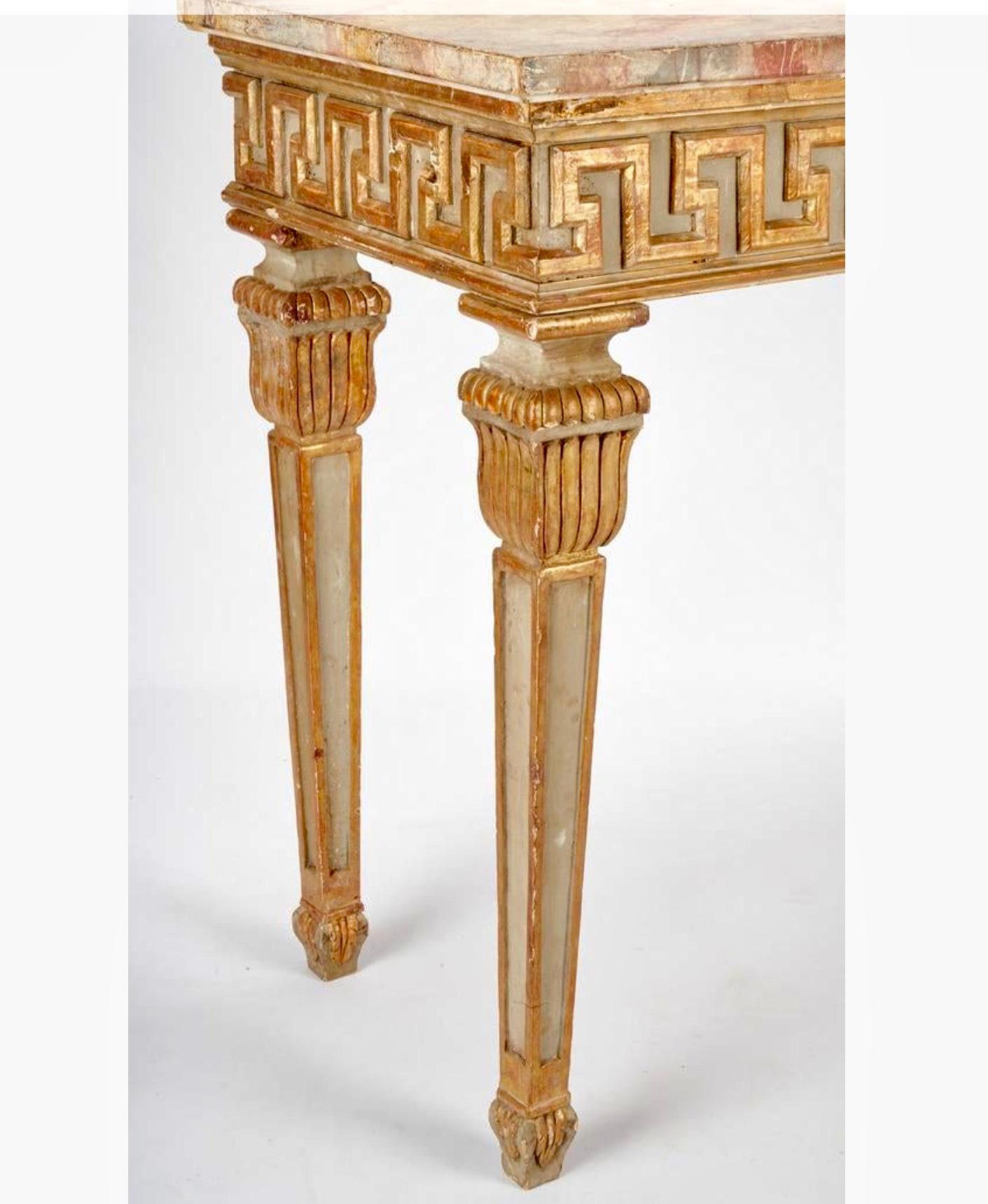 Neoclassical Styled Painted Tall Console Table with Greek Key Decoration In Fair Condition In Nashville, TN