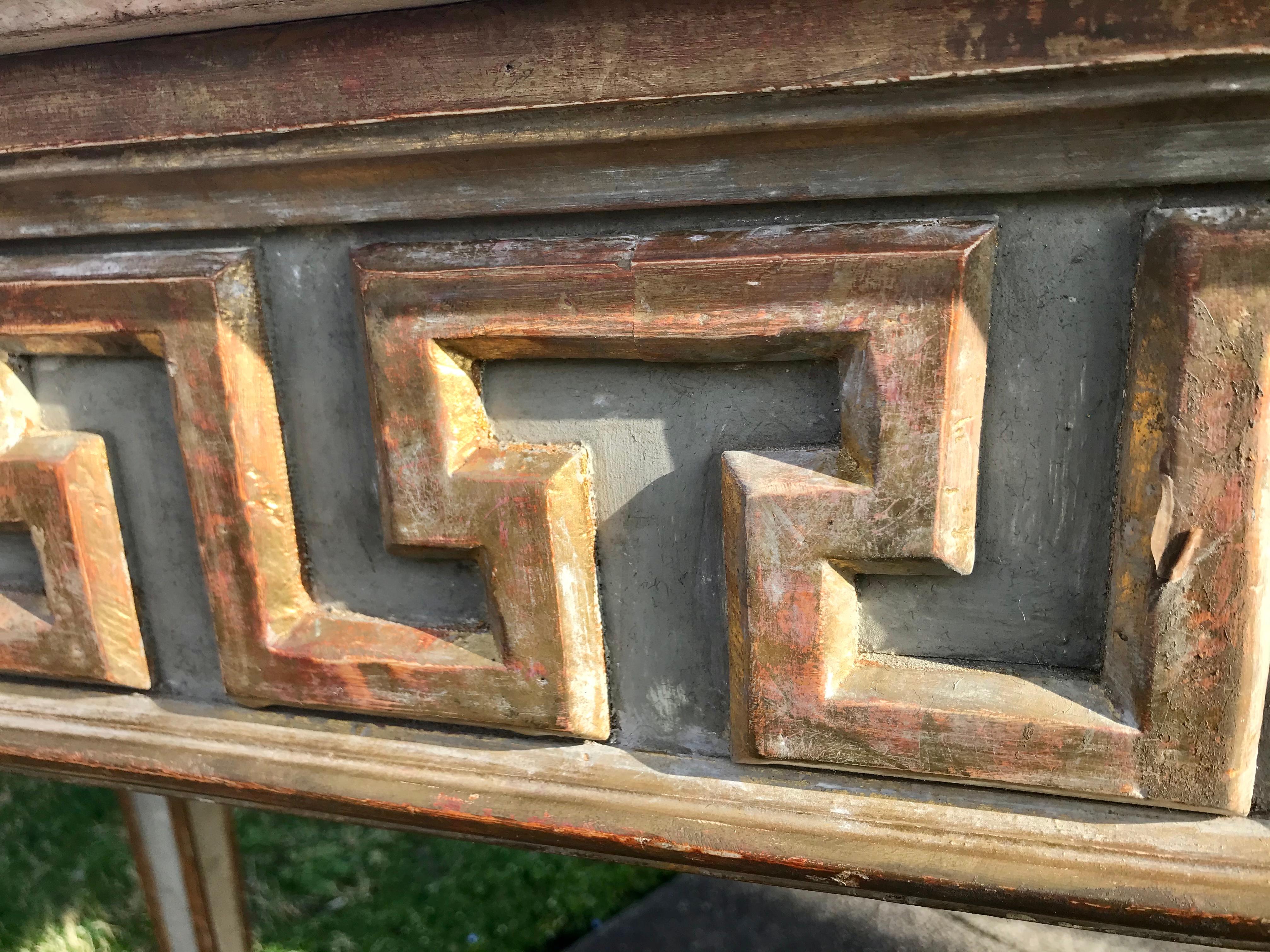 20th Century Neoclassical Styled Painted Tall Console Table with Greek Key Decoration