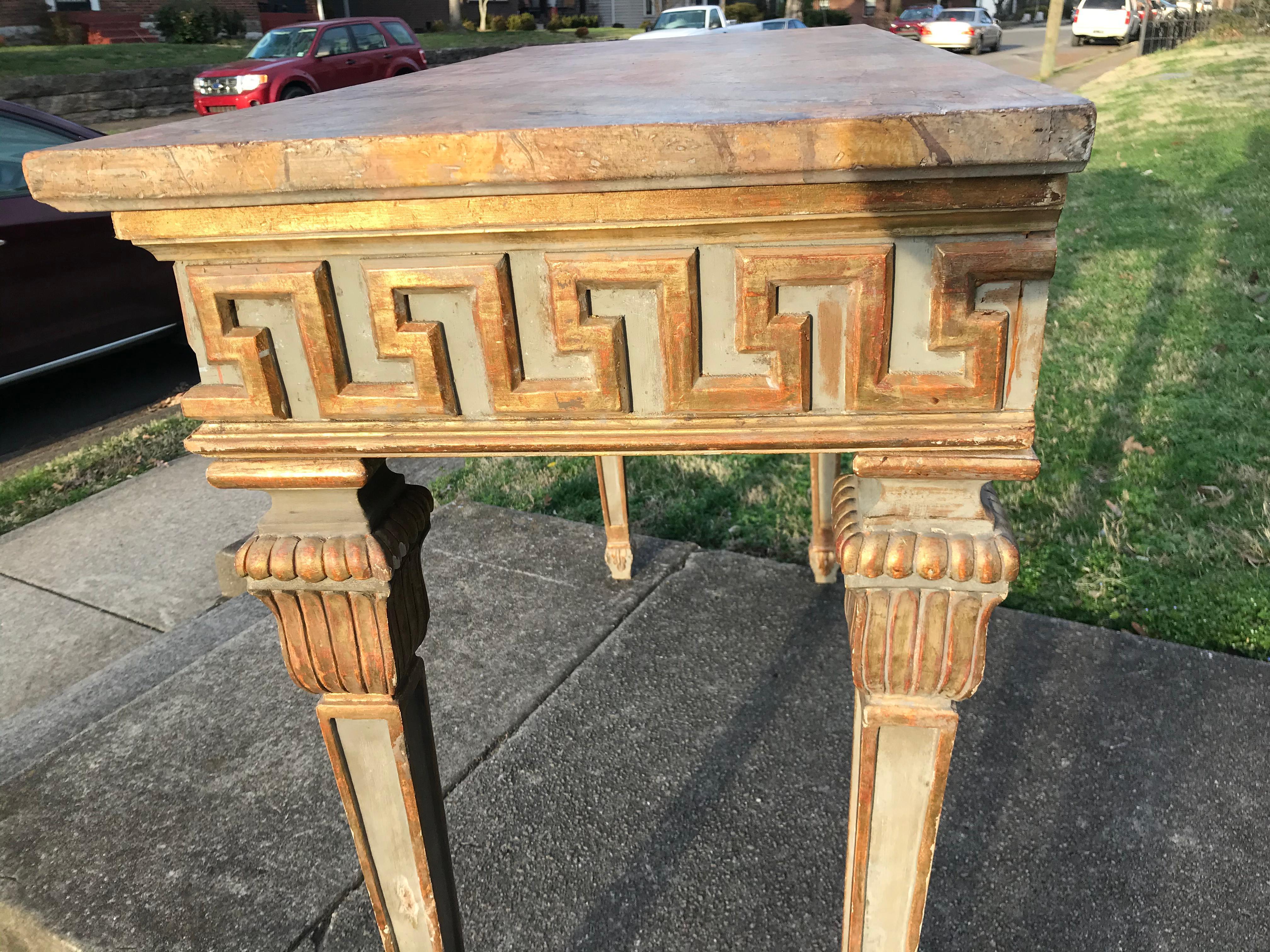 Wood Neoclassical Styled Painted Tall Console Table with Greek Key Decoration