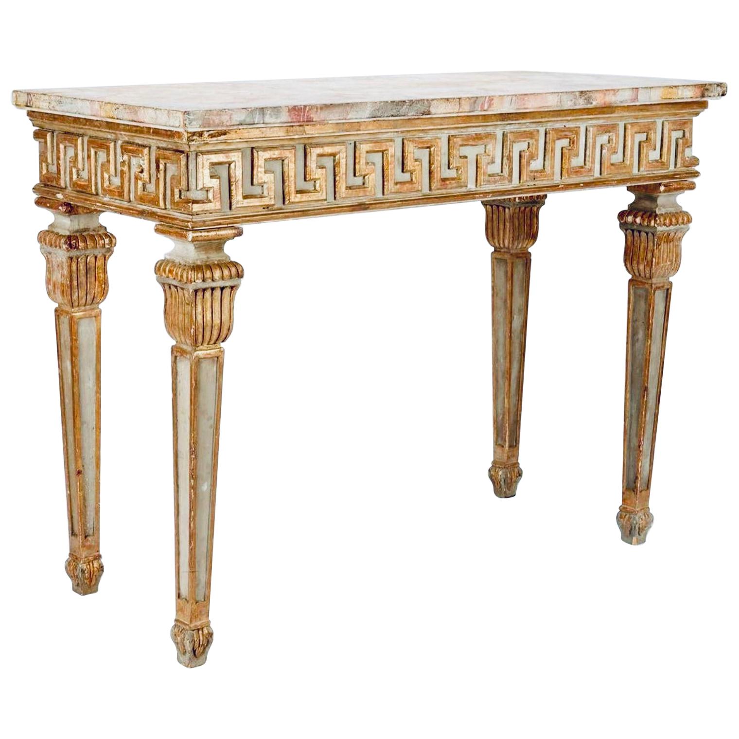Neoclassical Styled Painted Tall Console Table with Greek Key Decoration