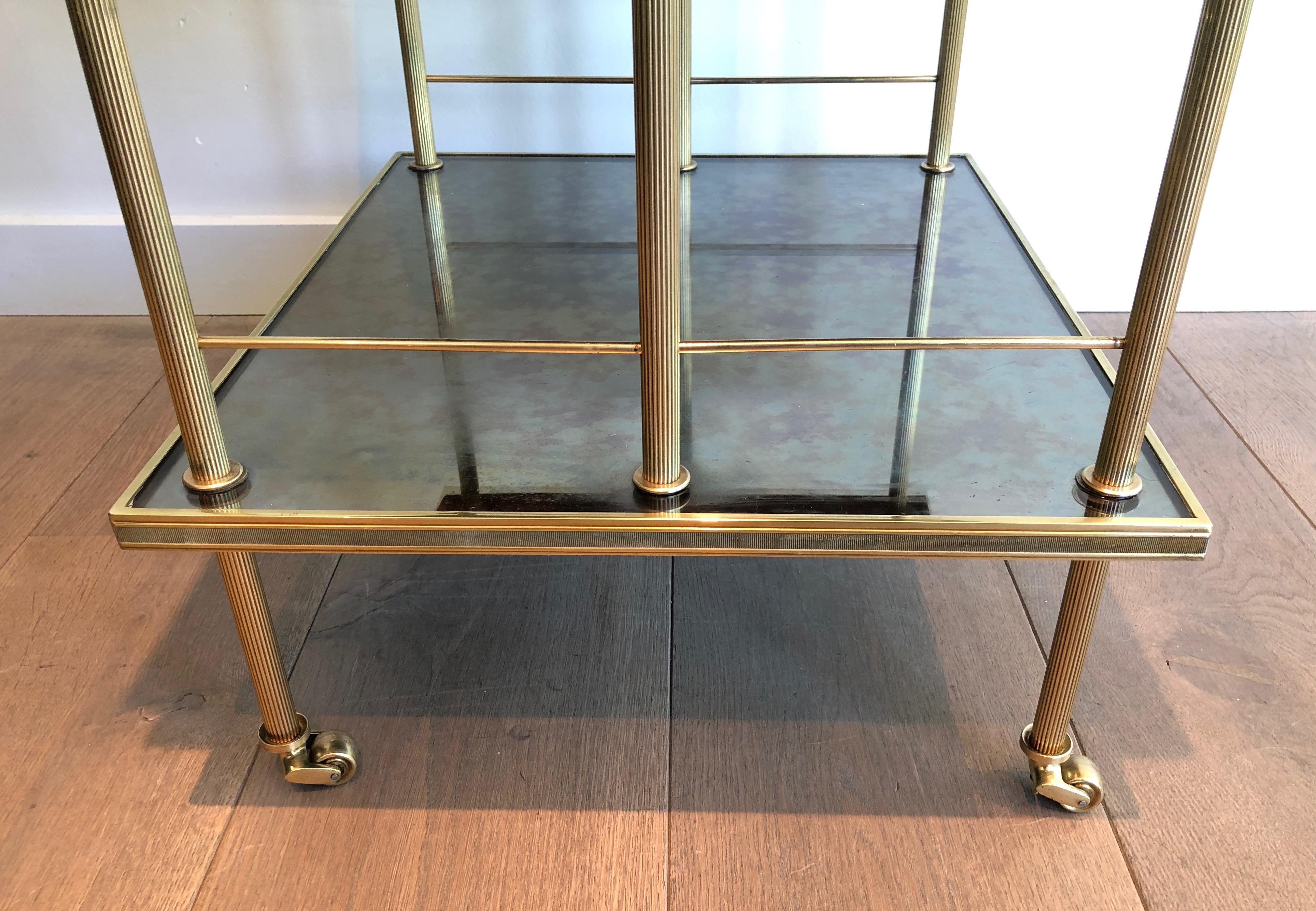 Neoclassical Stylel Brass Shelves on Casters with Three Tiers by Maison Jansen 6