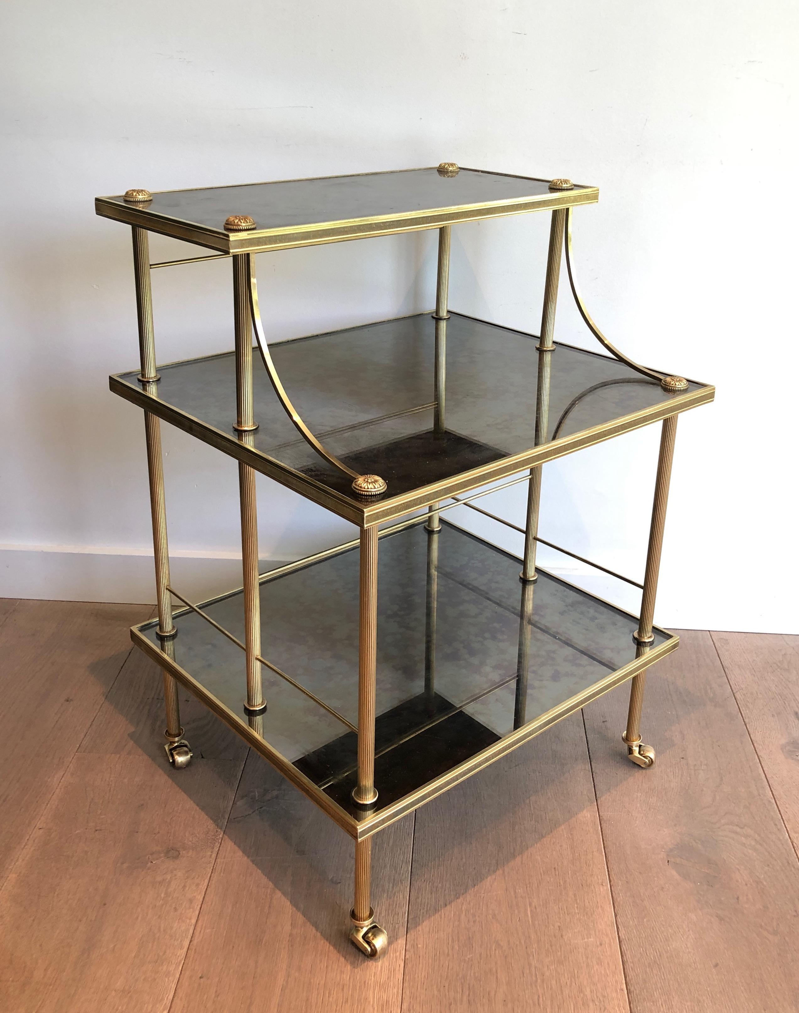Neoclassical Stylel Brass Shelves on Casters with Three Tiers by Maison Jansen 8