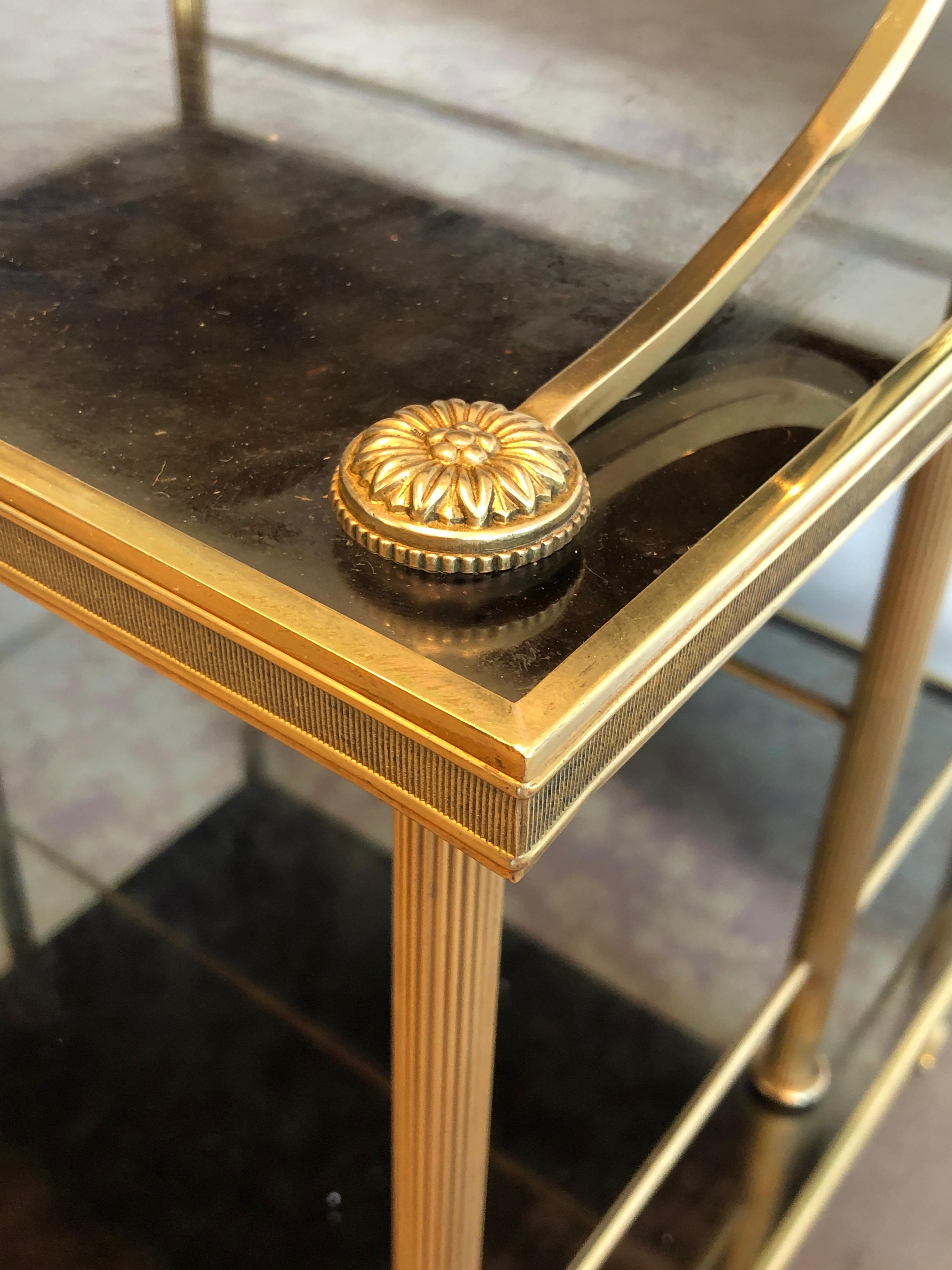 Neoclassical Stylel Brass Shelves on Casters with Three Tiers by Maison Jansen 11