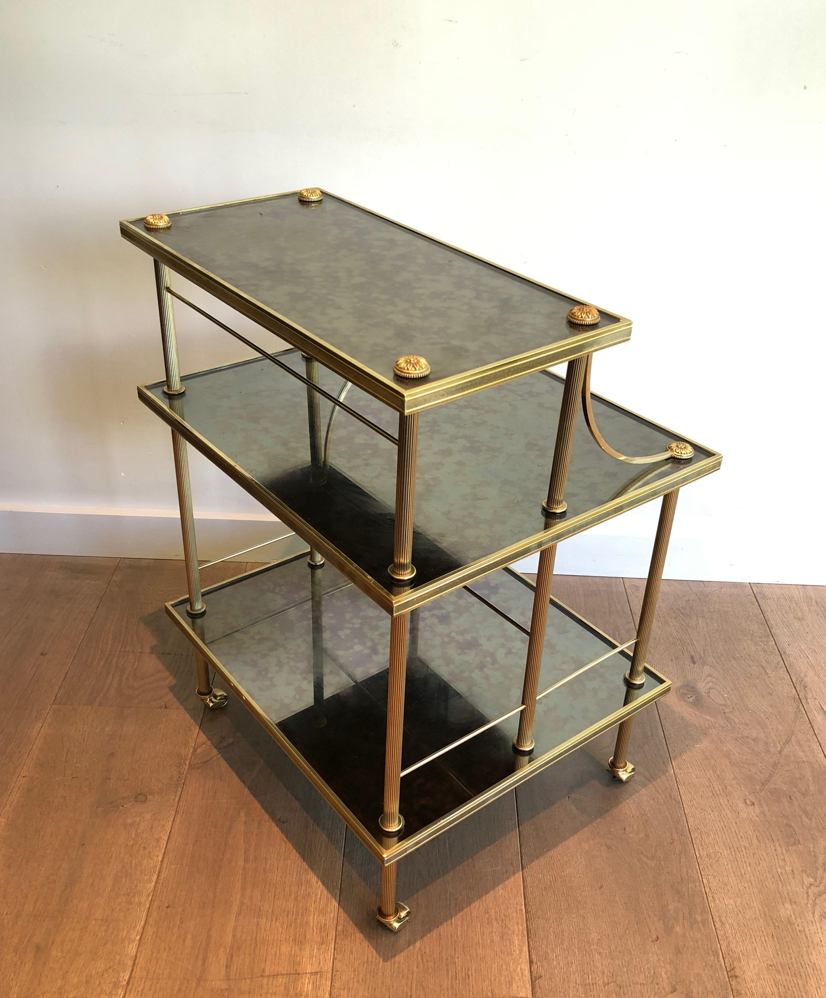 Neoclassical Stylel Brass Shelves on Casters with Three Tiers by Maison Jansen 13
