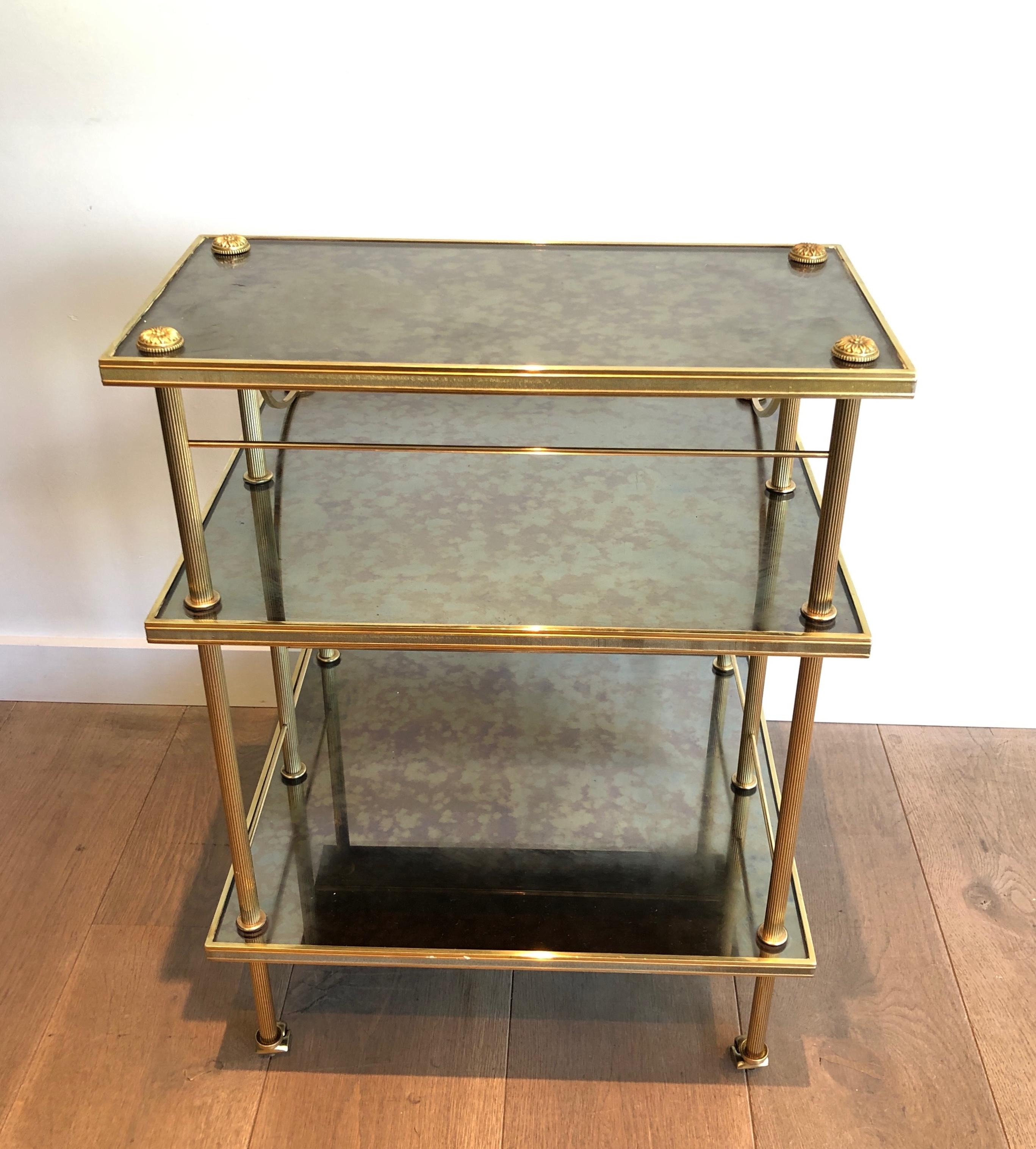 Neoclassical Stylel Brass Shelves on Casters with Three Tiers by Maison Jansen 14