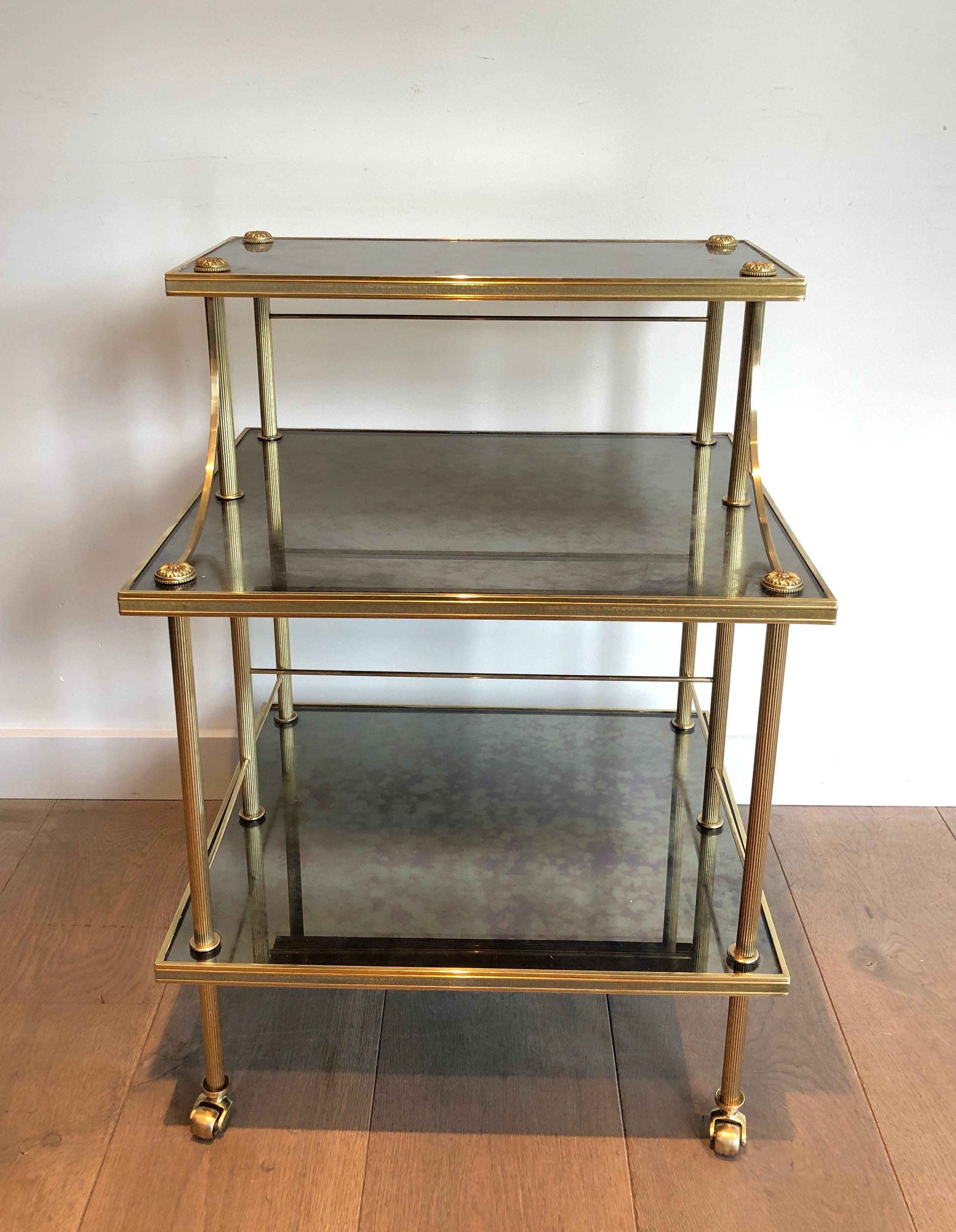French Neoclassical Stylel Brass Shelves on Casters with Three Tiers by Maison Jansen