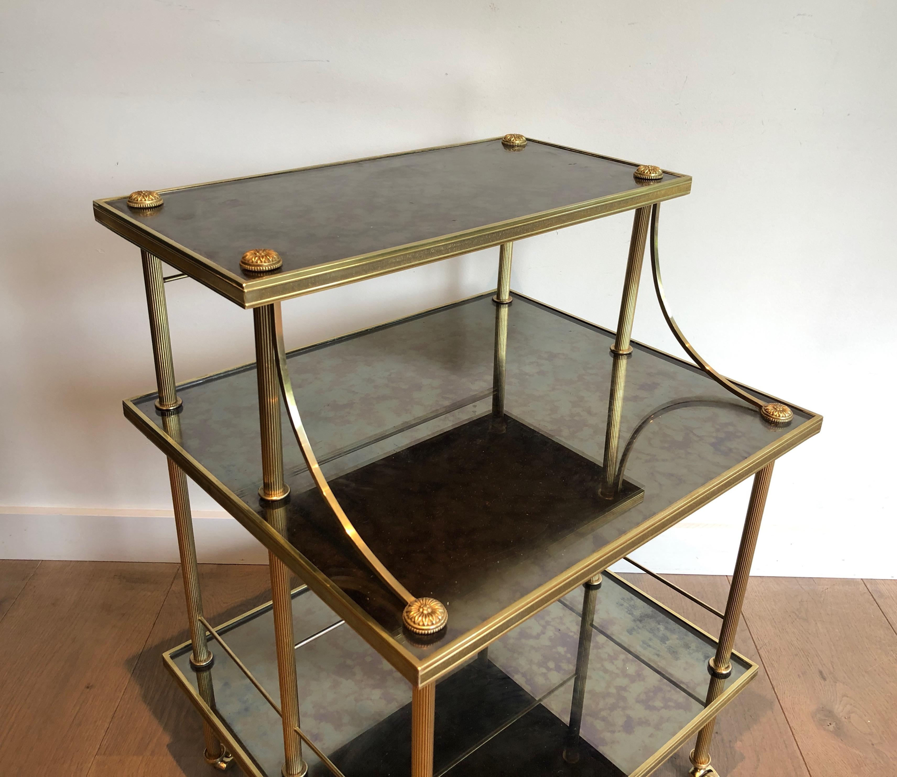 Neoclassical Stylel Brass Shelves on Casters with Three Tiers by Maison Jansen 1