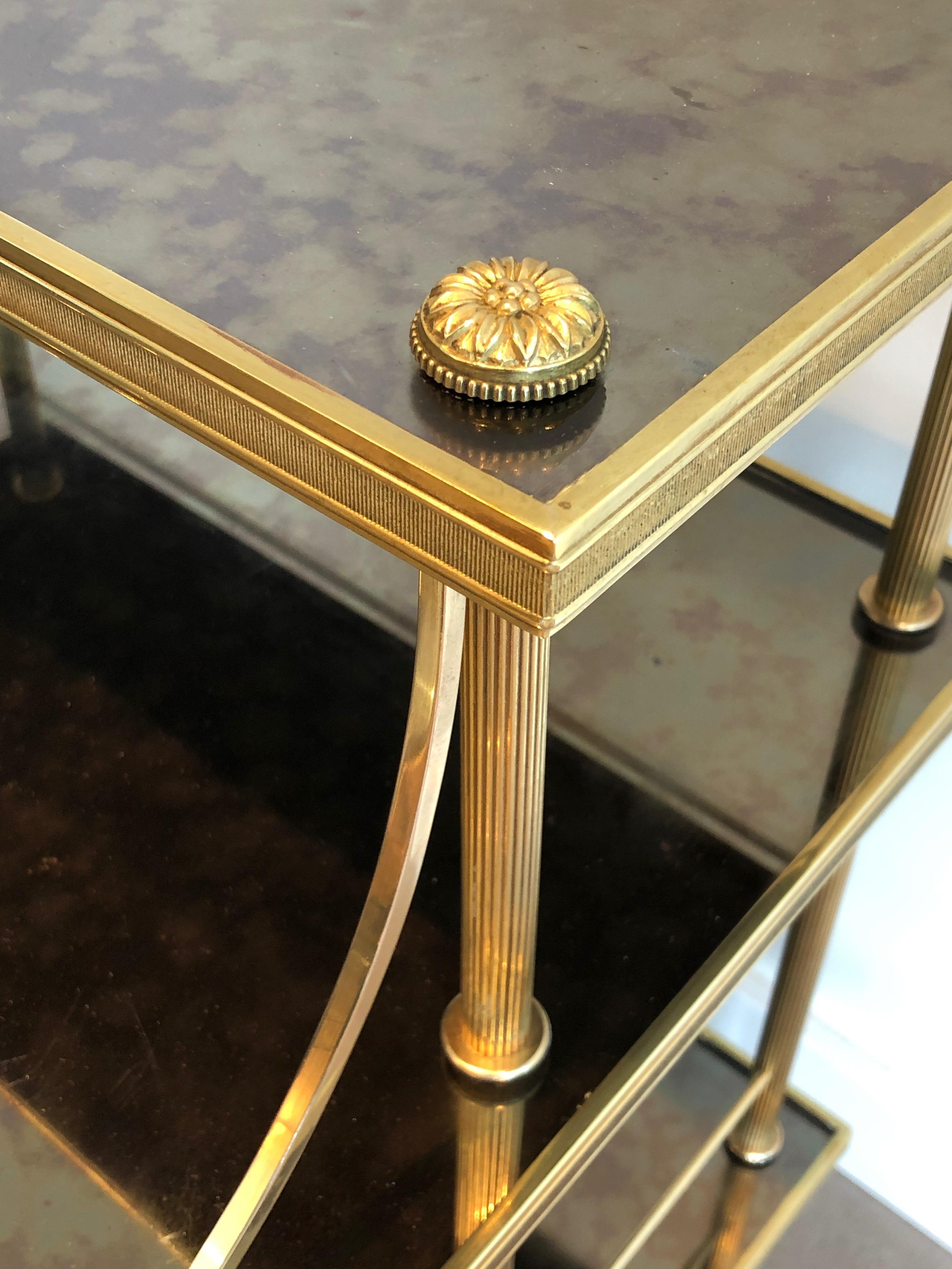 Neoclassical Stylel Brass Shelves on Casters with Three Tiers by Maison Jansen 4