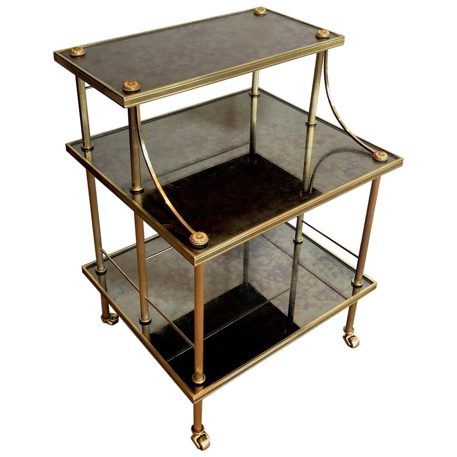Neoclassical Stylel Brass Shelves on Casters with Three Tiers by Maison Jansen