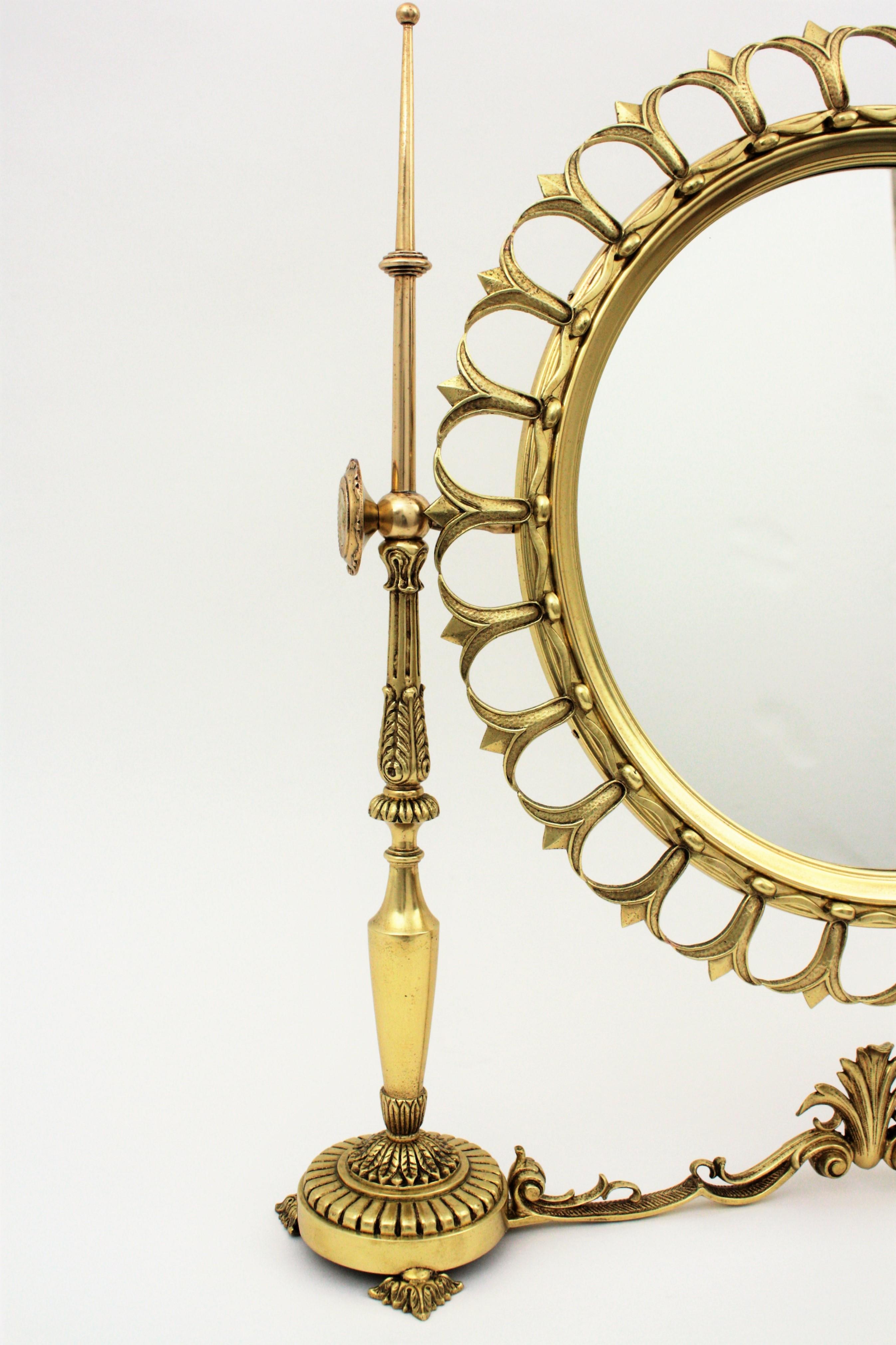 Neoclassical Sunburst Vanity or Table Mirror in Brass For Sale 4