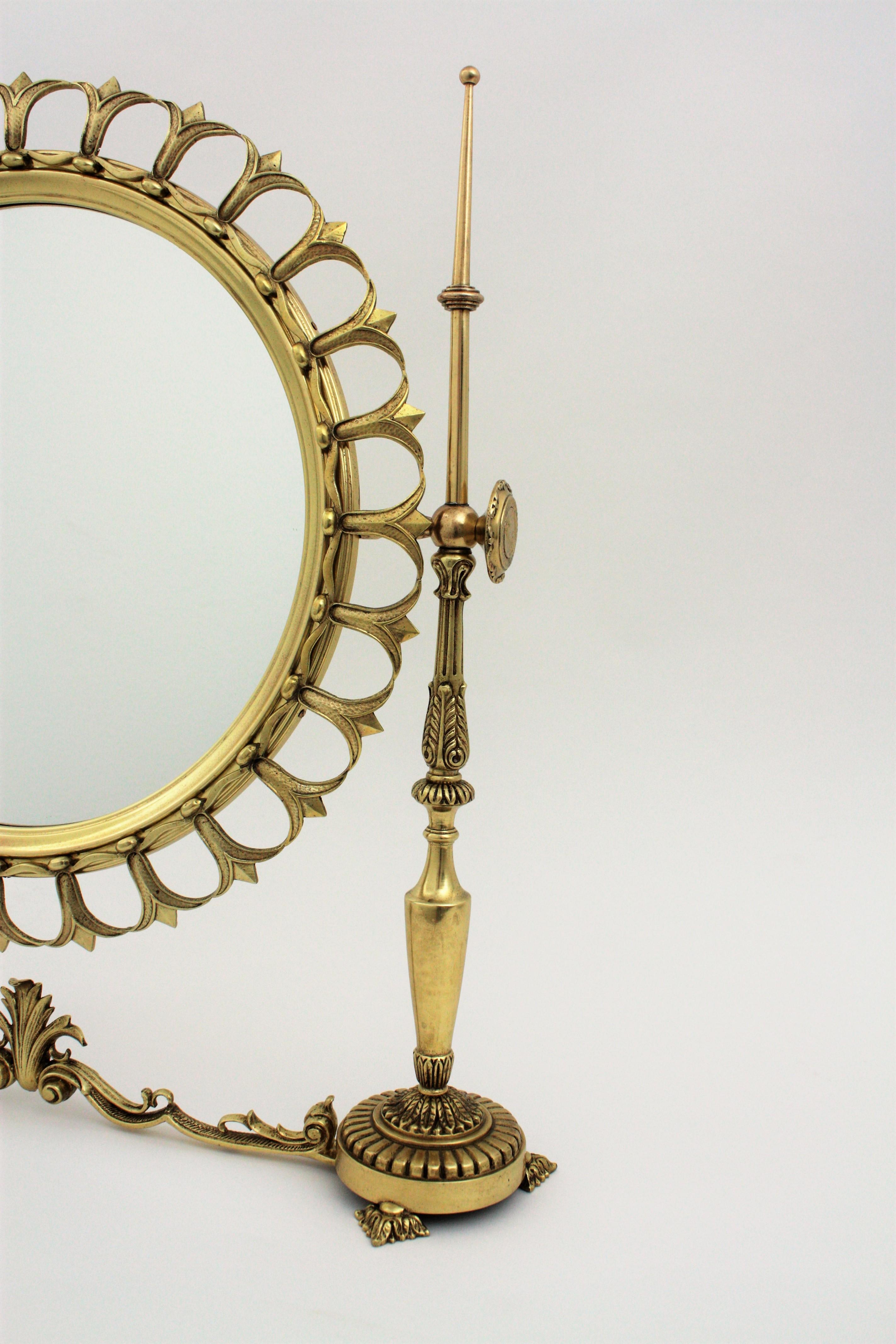 Neoclassical Sunburst Vanity or Table Mirror in Brass For Sale 5