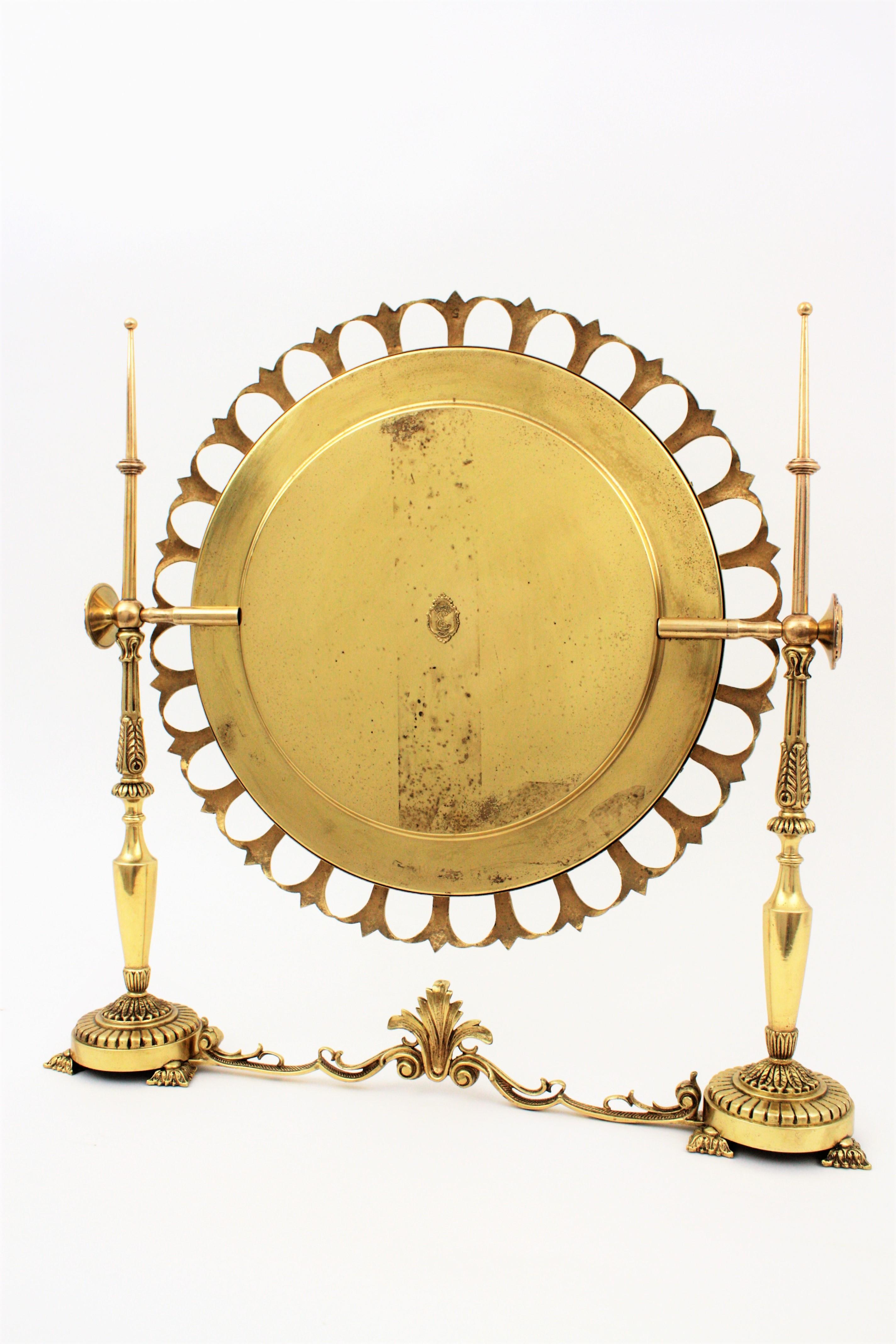 Neoclassical Sunburst Vanity or Table Mirror in Brass For Sale 9