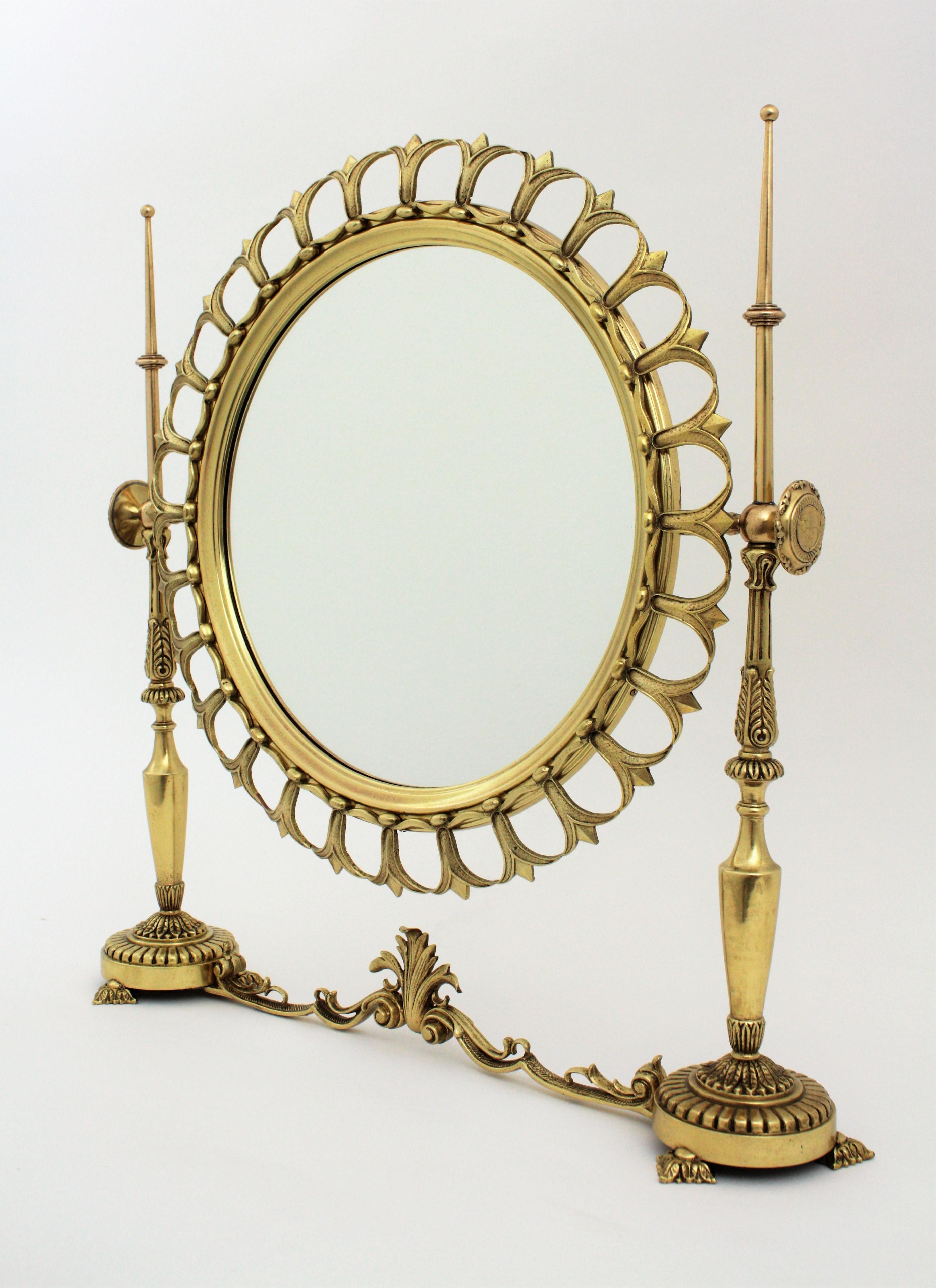 20th Century Neoclassical Sunburst Vanity Mirror / Table Mirror in Brass For Sale