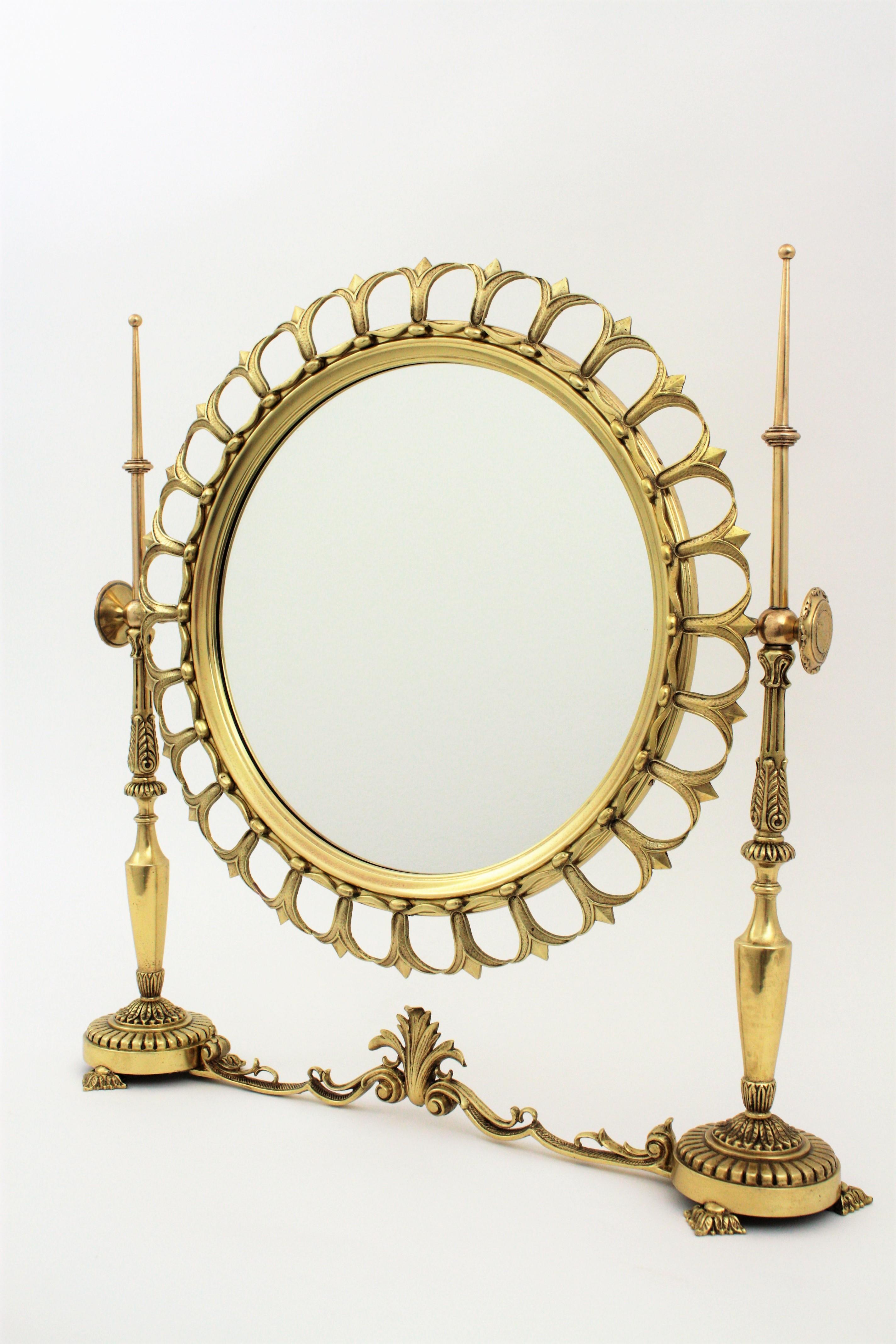 Neoclassical Sunburst Vanity Mirror / Table Mirror in Brass For Sale 1
