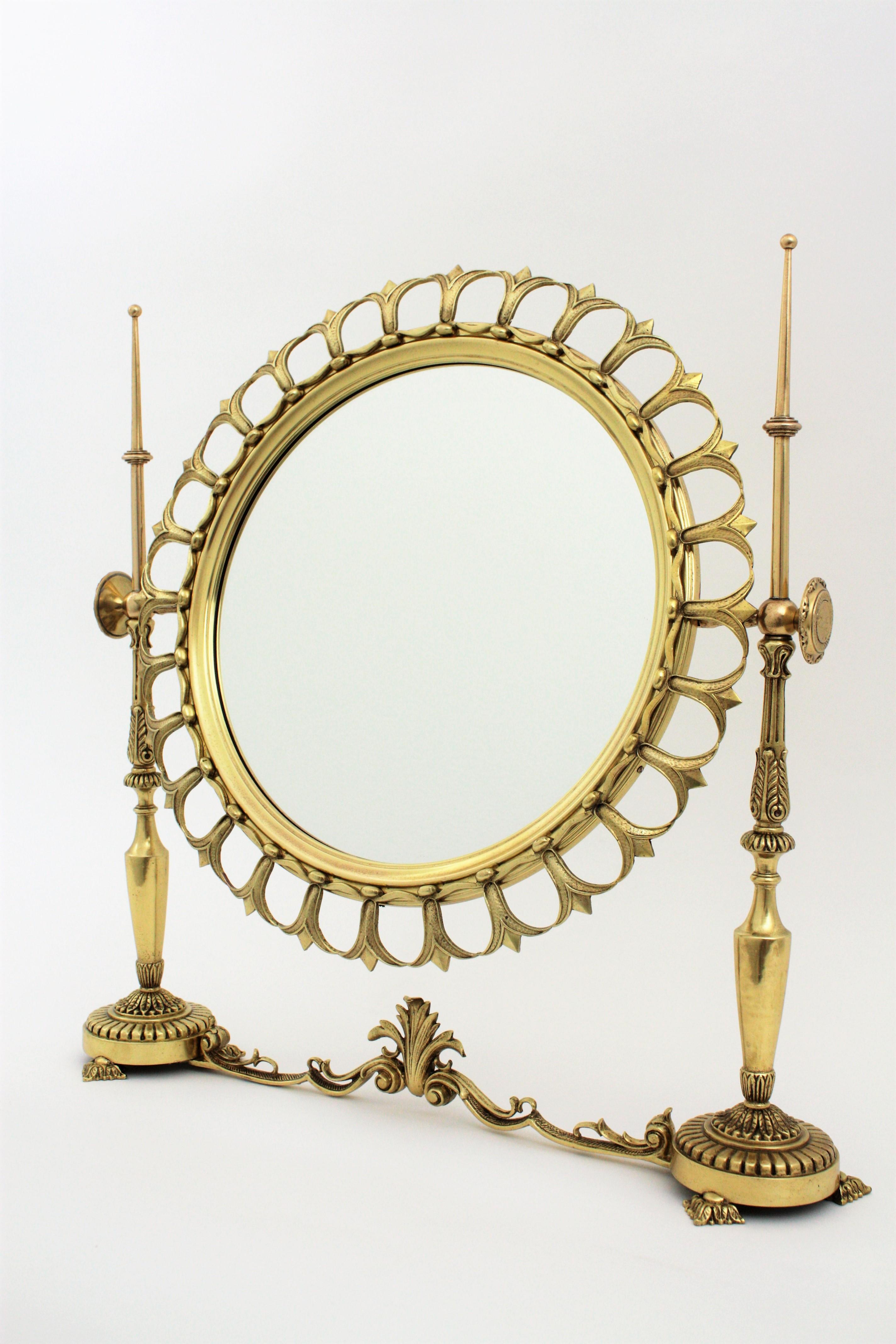 Neoclassical Sunburst Vanity or Table Mirror in Brass For Sale 2
