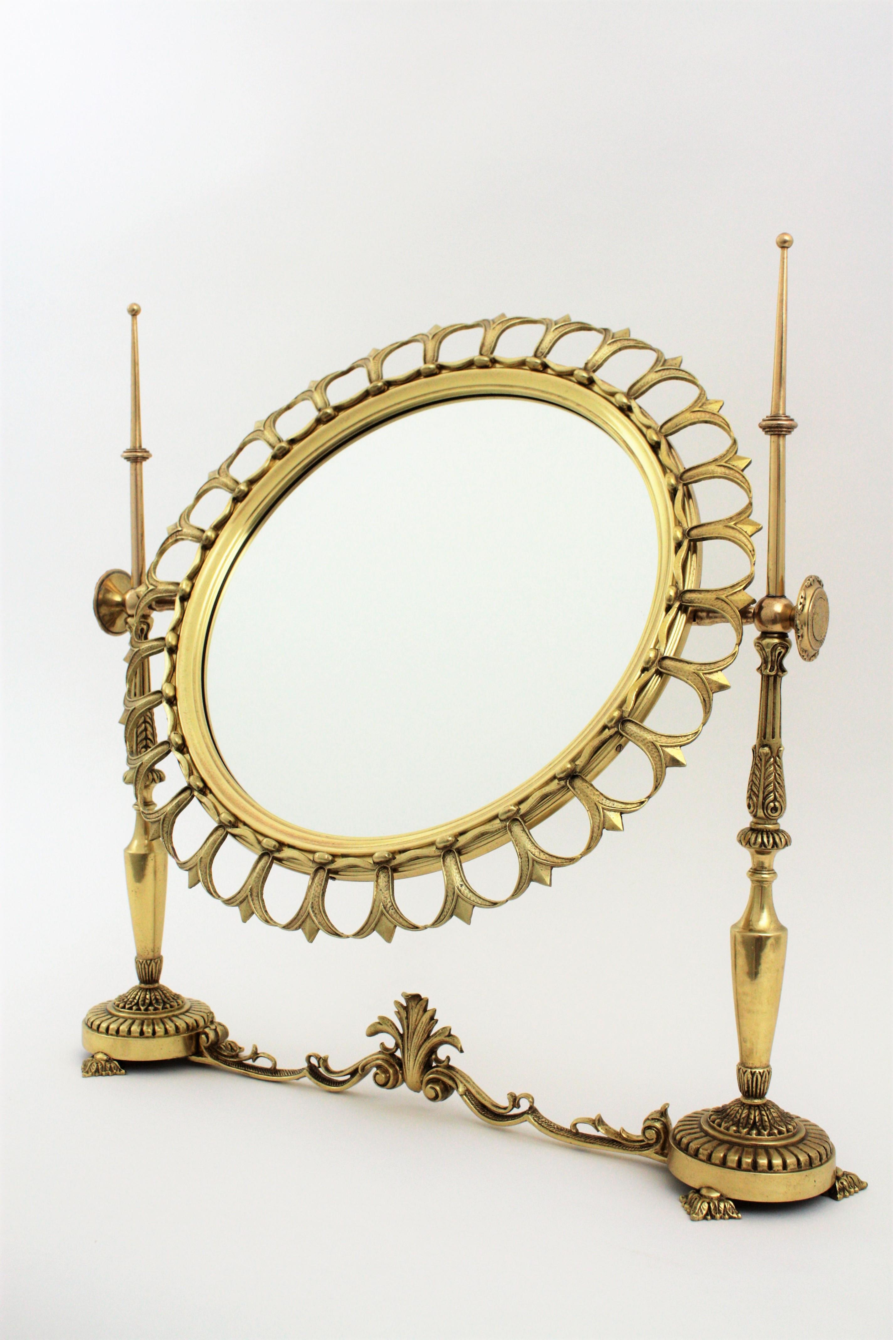 Neoclassical Sunburst Vanity or Table Mirror in Brass For Sale 3