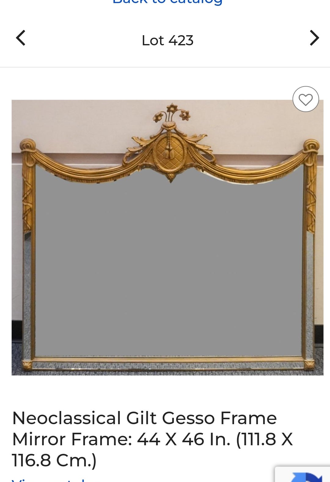 A Neoclassical Swag Gilt Gesso Mirrored Frame Wall Mirror. Heavy frame with wood backing. Measures 46