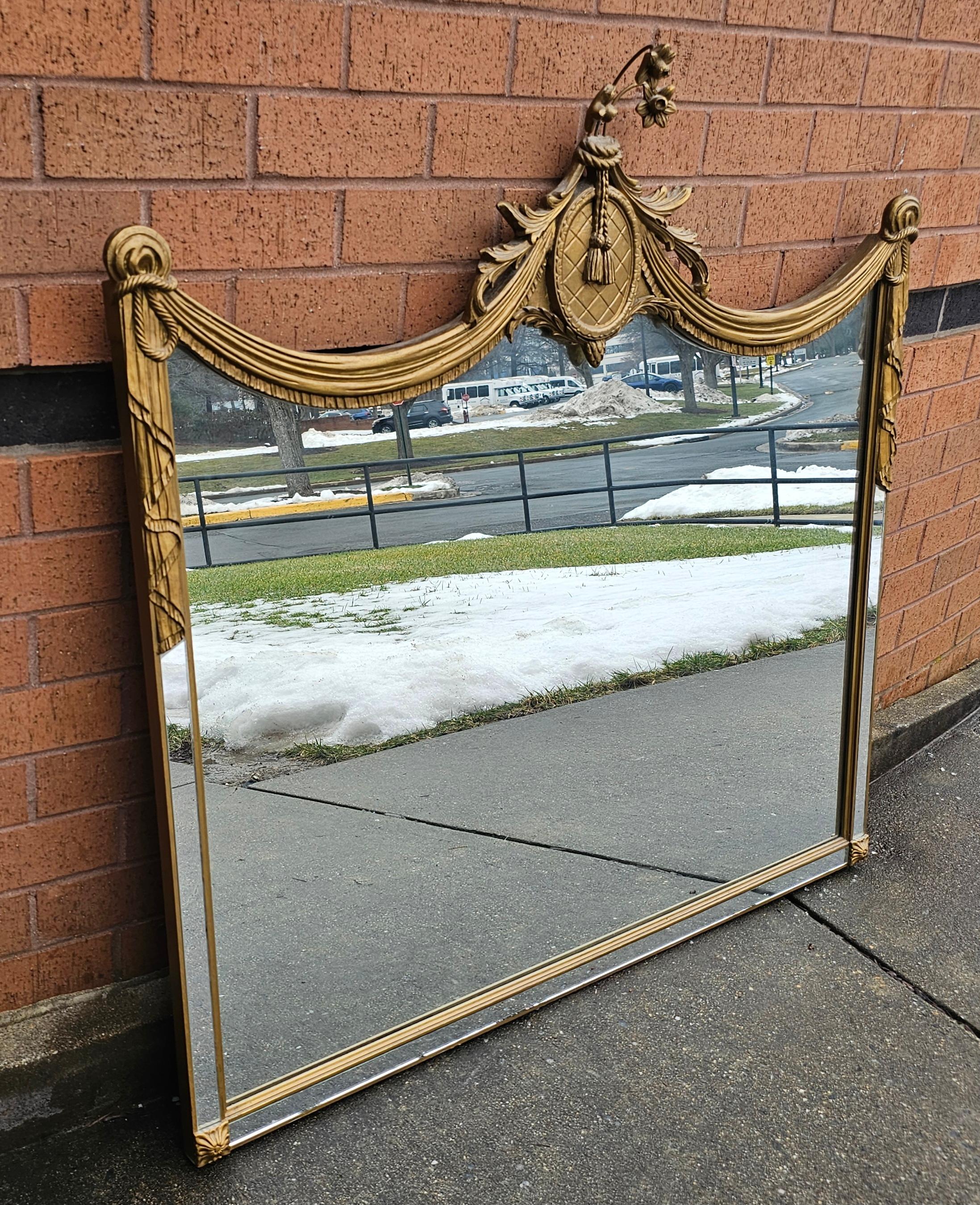 American Neoclassical Swag Gilt Gesso Mirrored Frame Wall Mirror For Sale