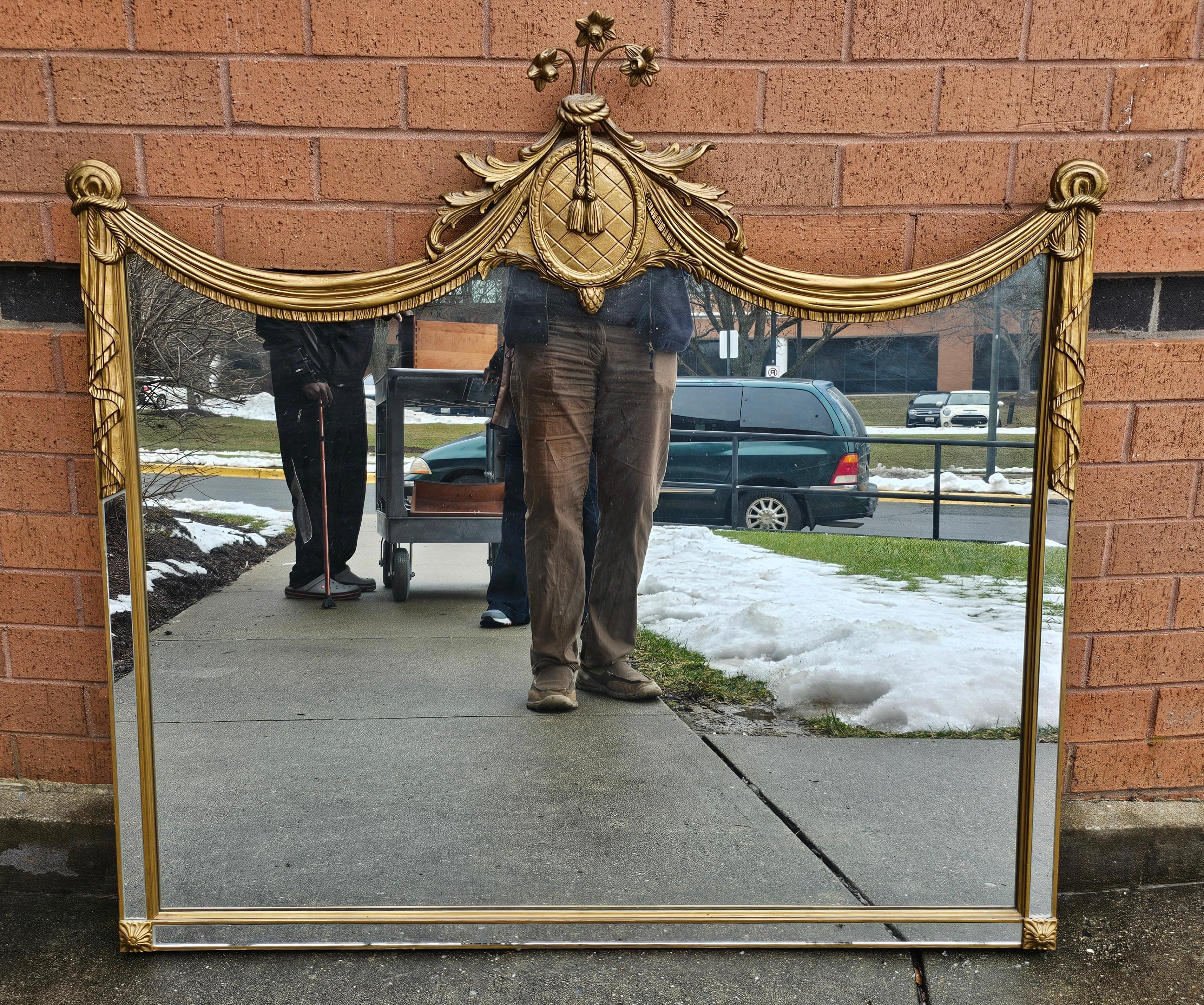 Neoclassical Swag Gilt Gesso Mirrored Frame Wall Mirror For Sale 2