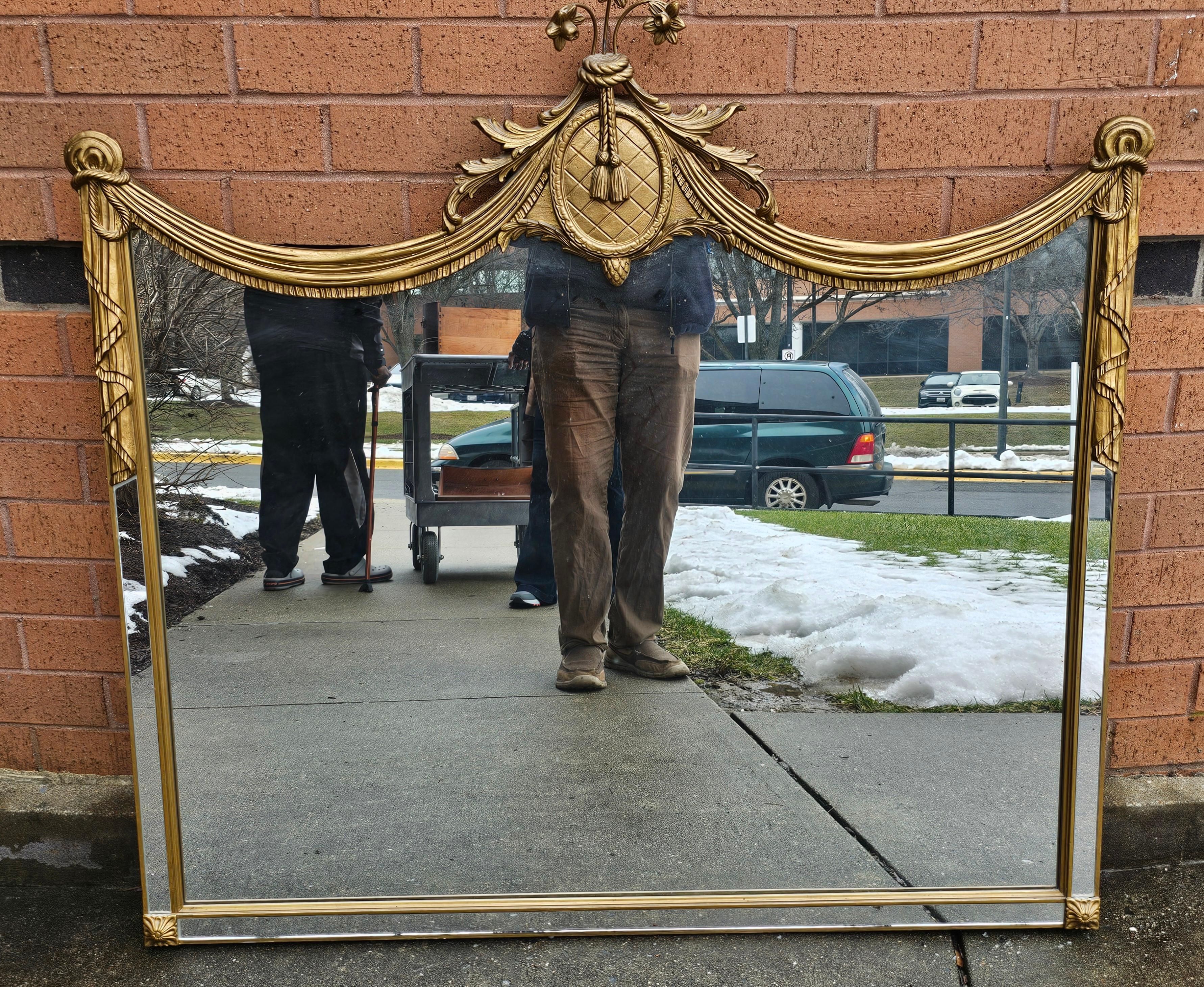 Neoclassical Swag Gilt Gesso Mirrored Frame Wall Mirror For Sale 3