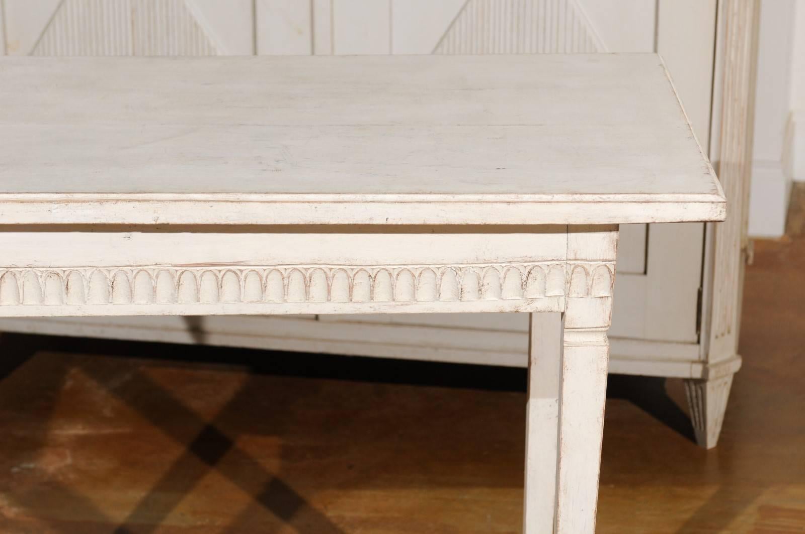 Neoclassical Swedish 1840s Painted Side Table with Carved Apron and Tapered Legs 5