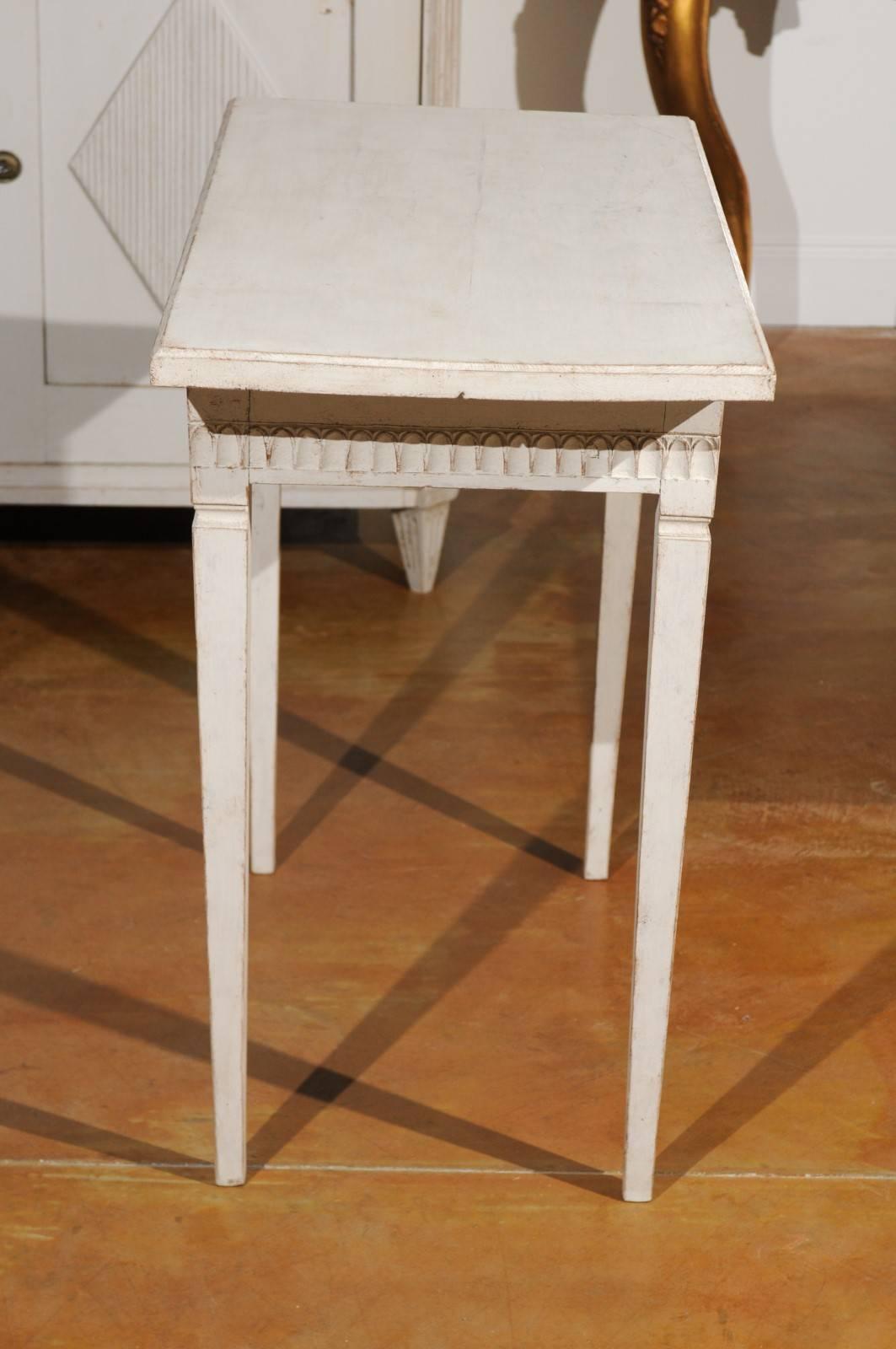 Neoclassical Swedish 1840s Painted Side Table with Carved Apron and Tapered Legs 6