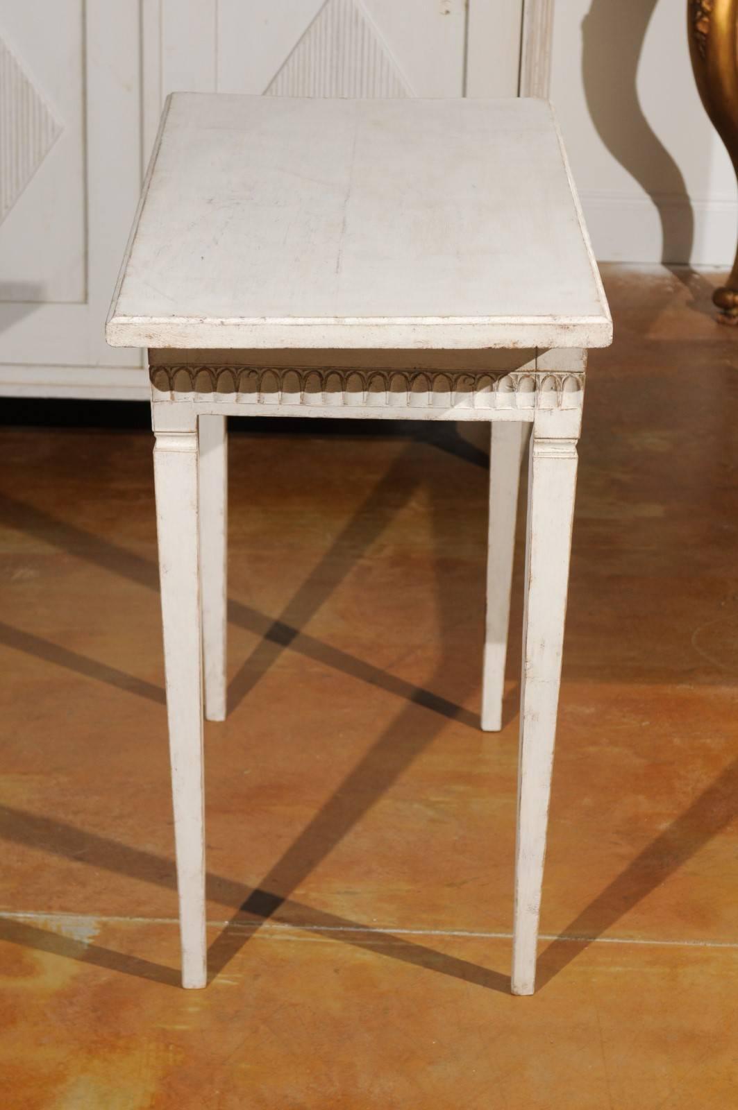 Neoclassical Swedish 1840s Painted Side Table with Carved Apron and Tapered Legs 3