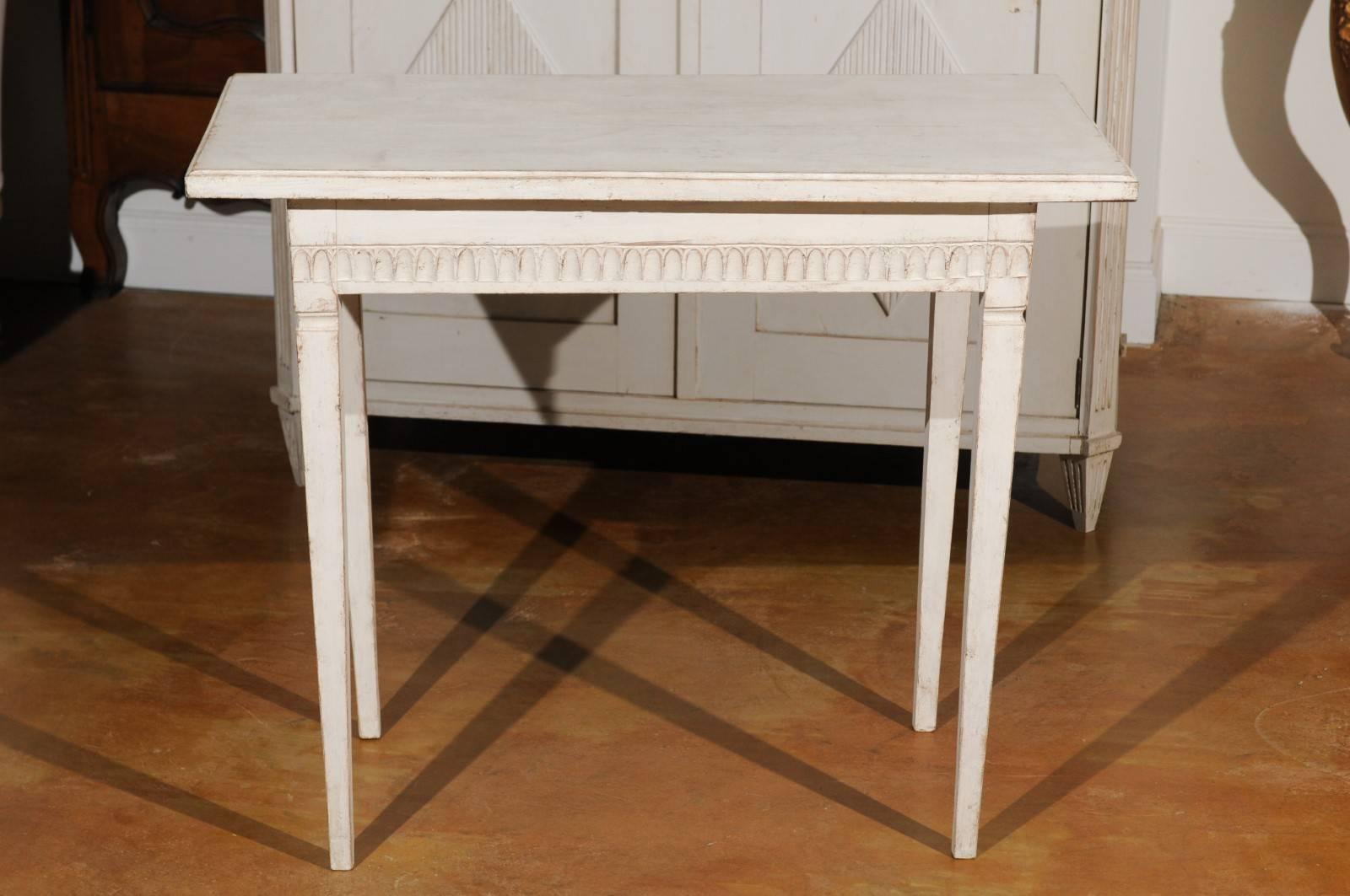 Neoclassical Swedish 1840s Painted Side Table with Carved Apron and Tapered Legs 4