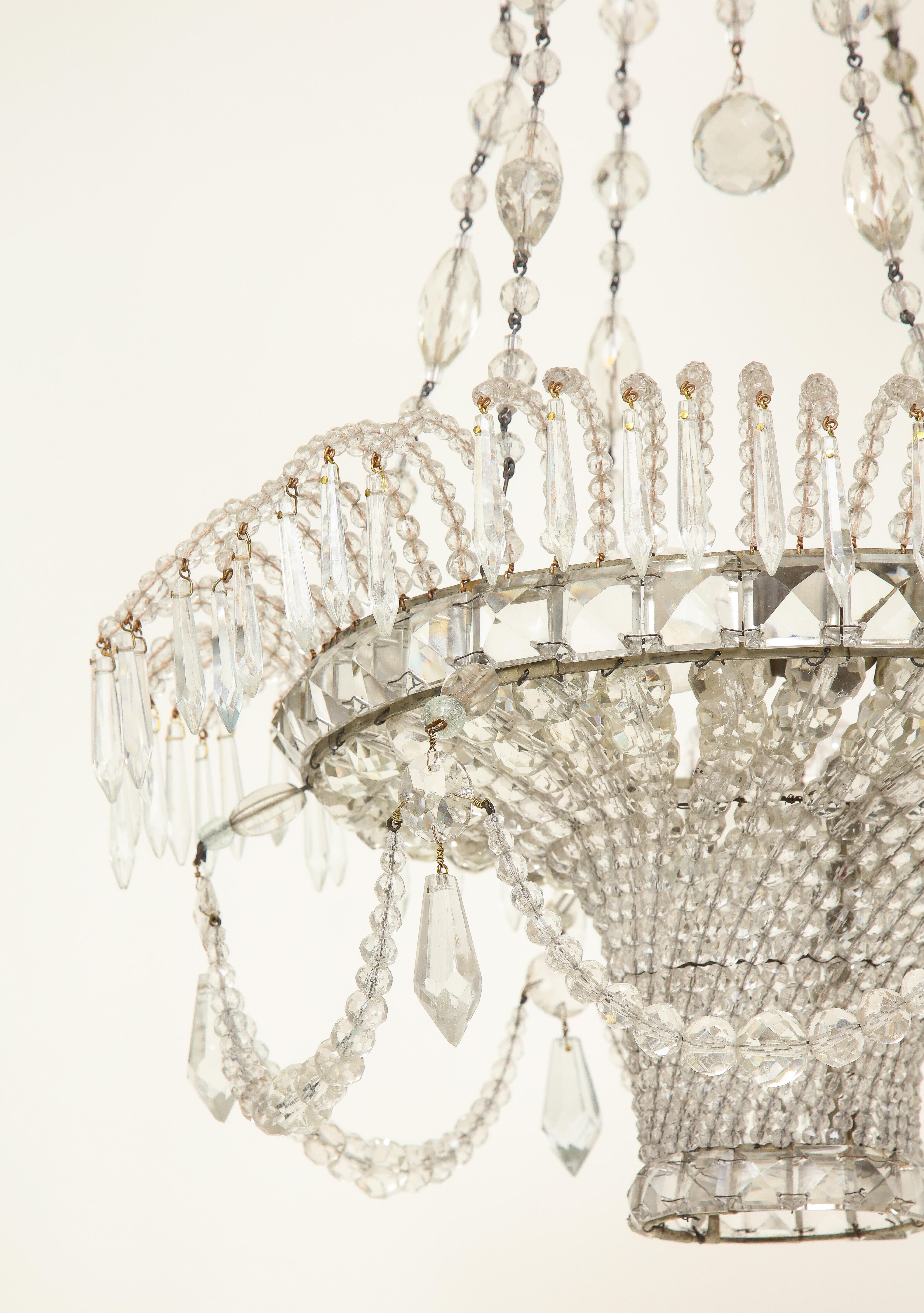 19th Century Neoclassical Swedish Beaded Crystal Chandelier For Sale