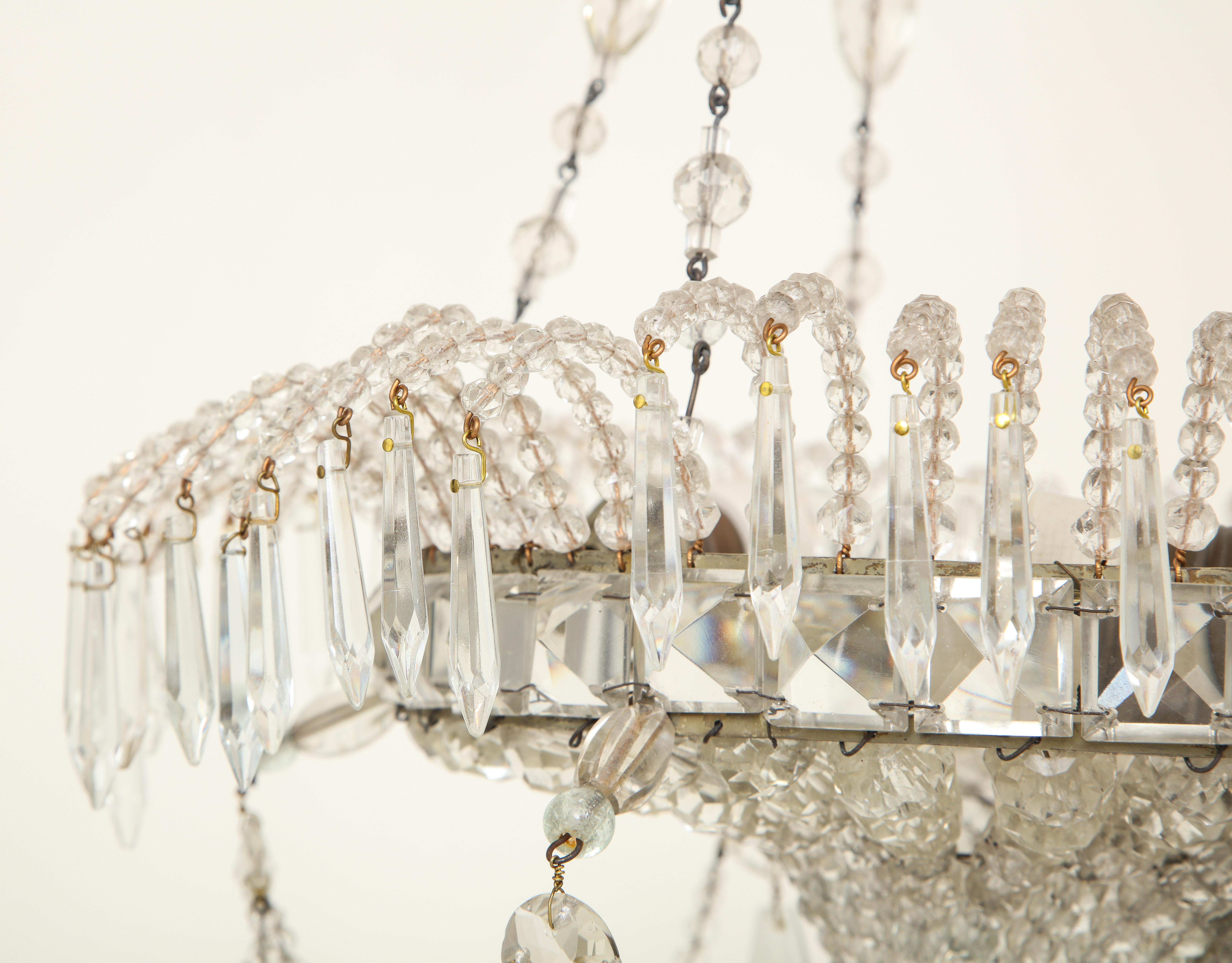 Neoclassical Swedish Beaded Crystal Chandelier For Sale 2