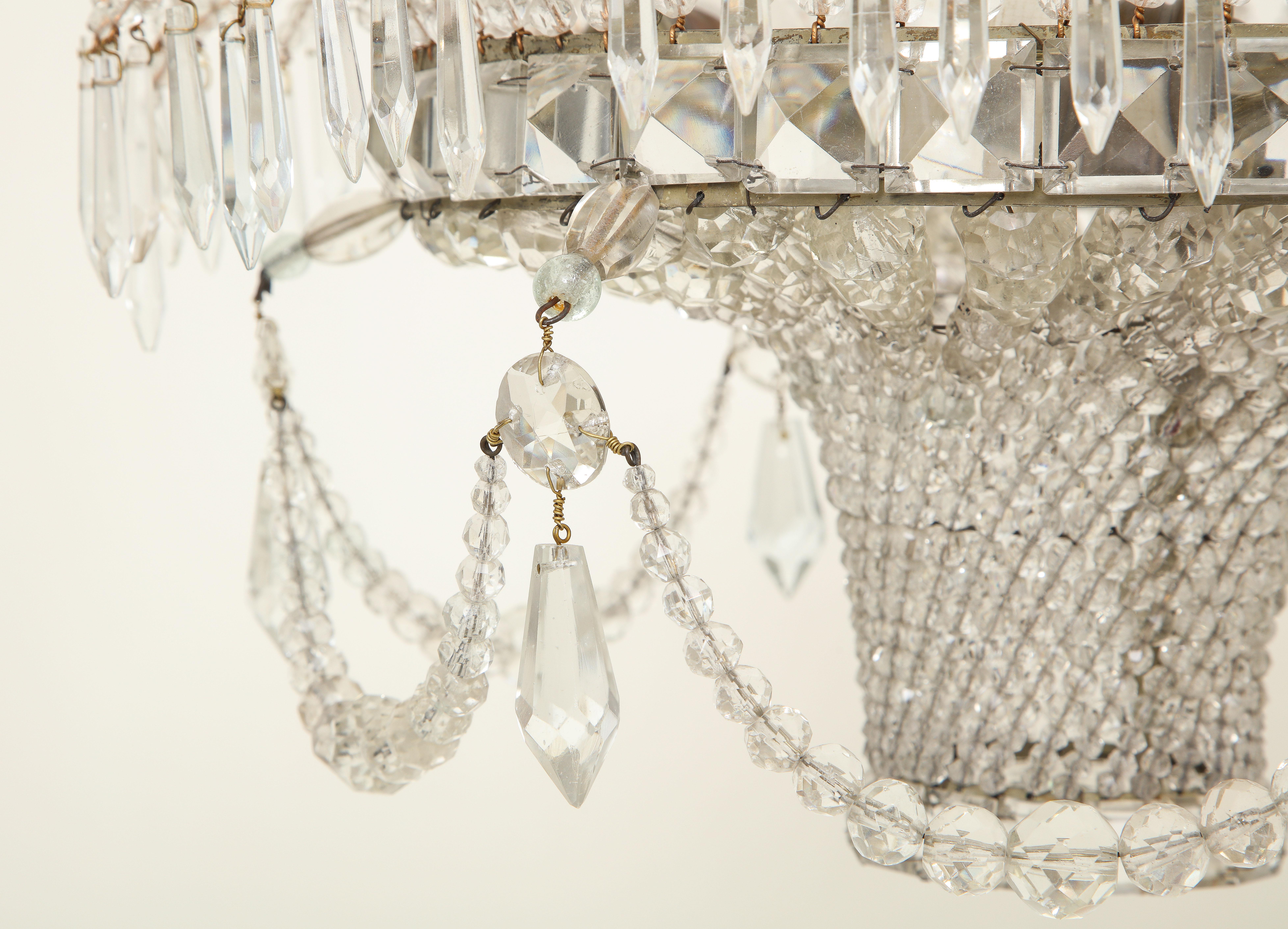 Neoclassical Swedish Beaded Crystal Chandelier For Sale 3