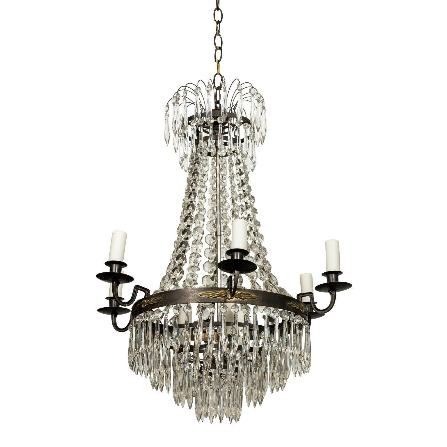 Hand-Crafted Neoclassical Swedish Gilt-Brass and Crystal Chandelier