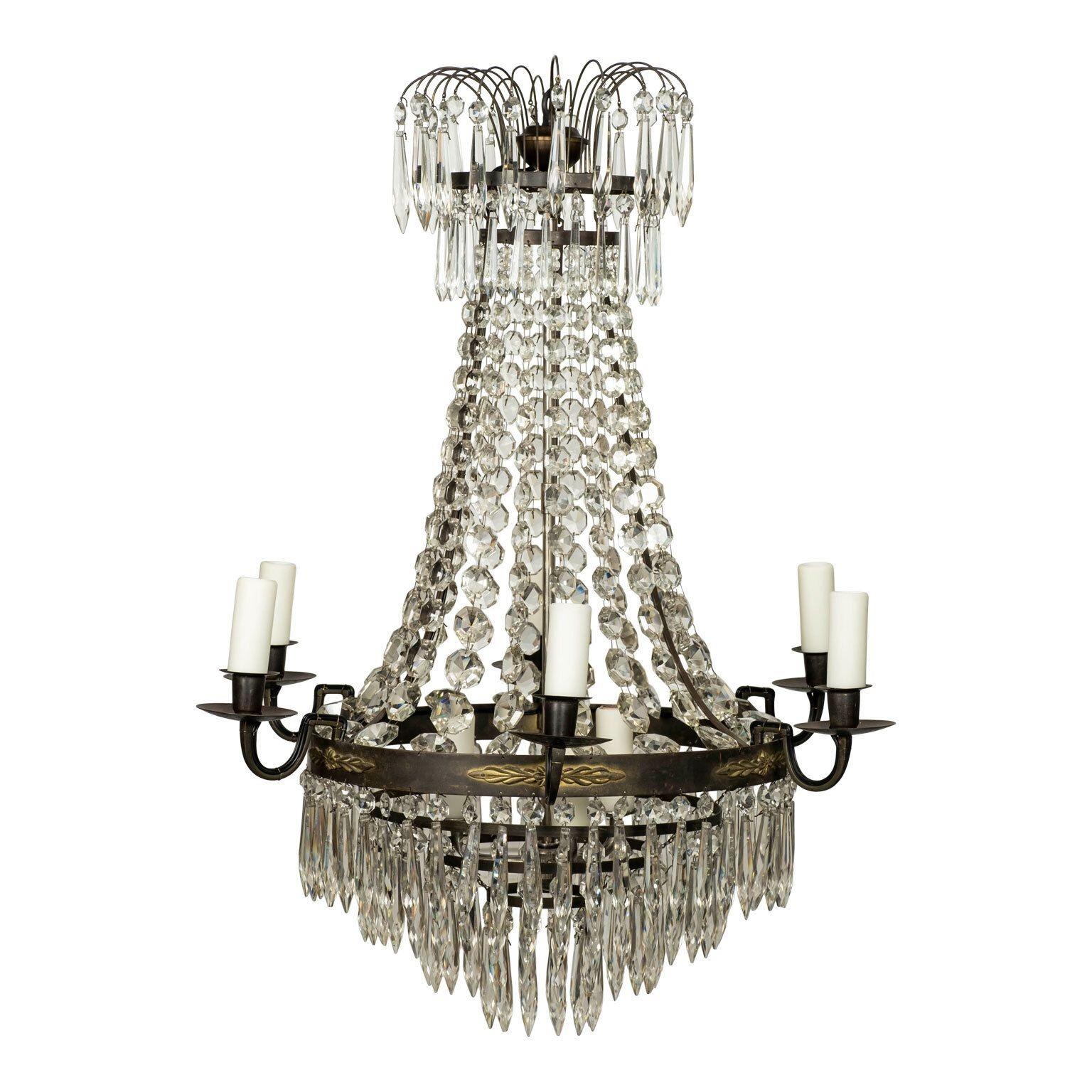 Neoclassical Swedish Gilt-Brass and Crystal Chandelier 1