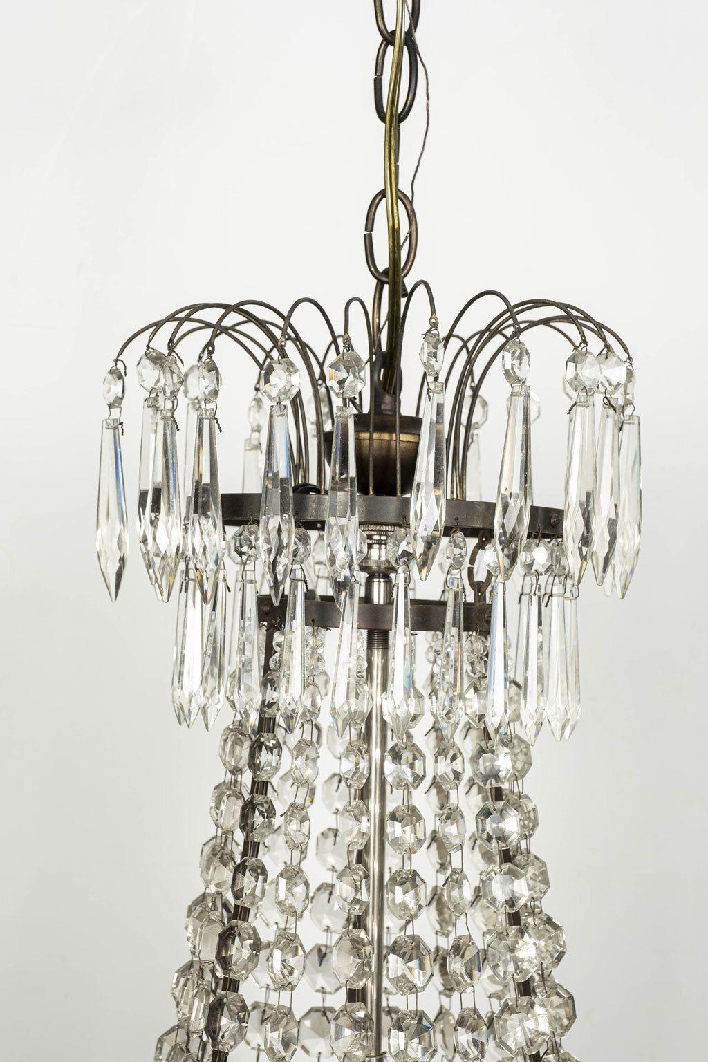 Neoclassical Swedish Gilt-Brass and Crystal Chandelier 2