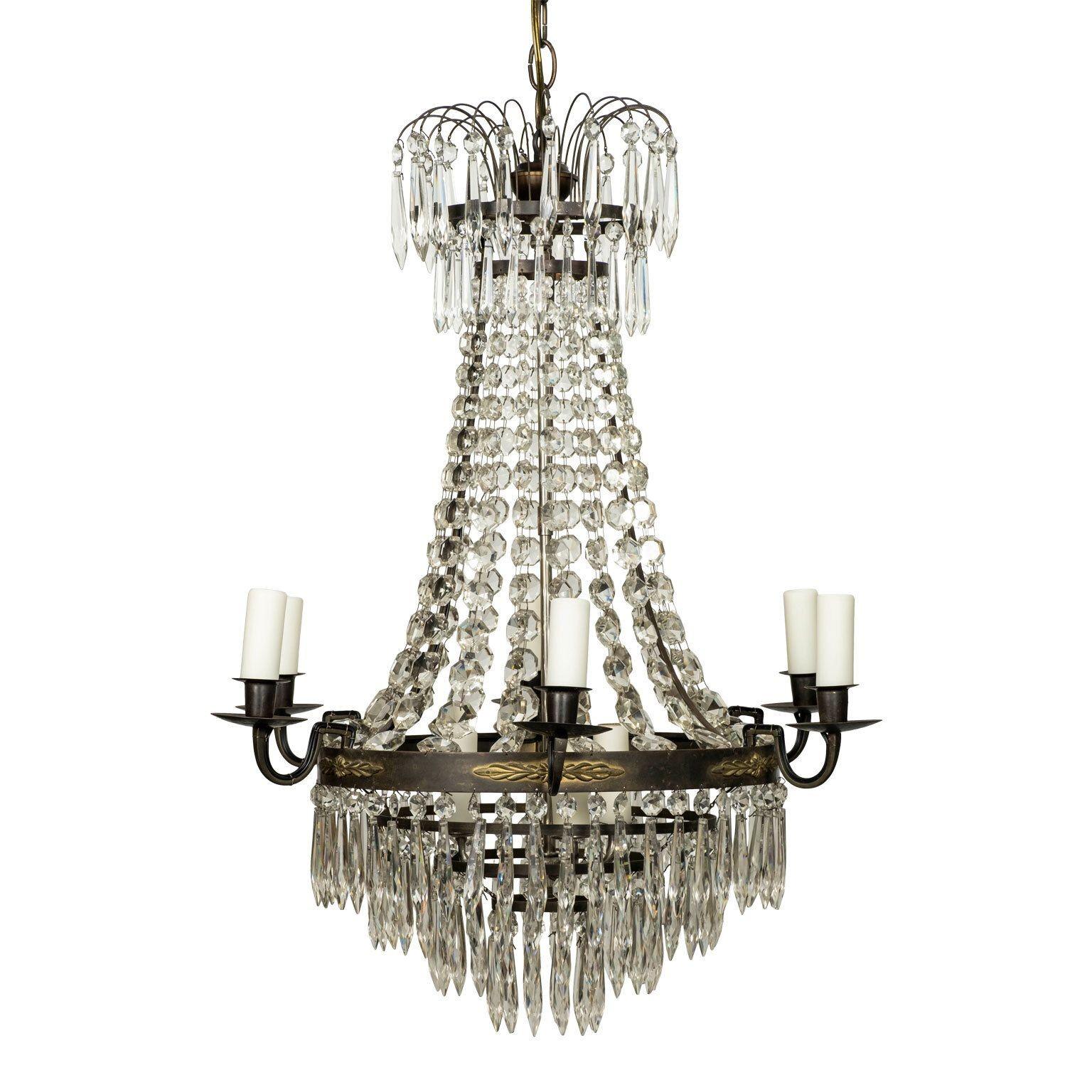 Neoclassical Swedish Gilt-Brass and Crystal Chandelier 3