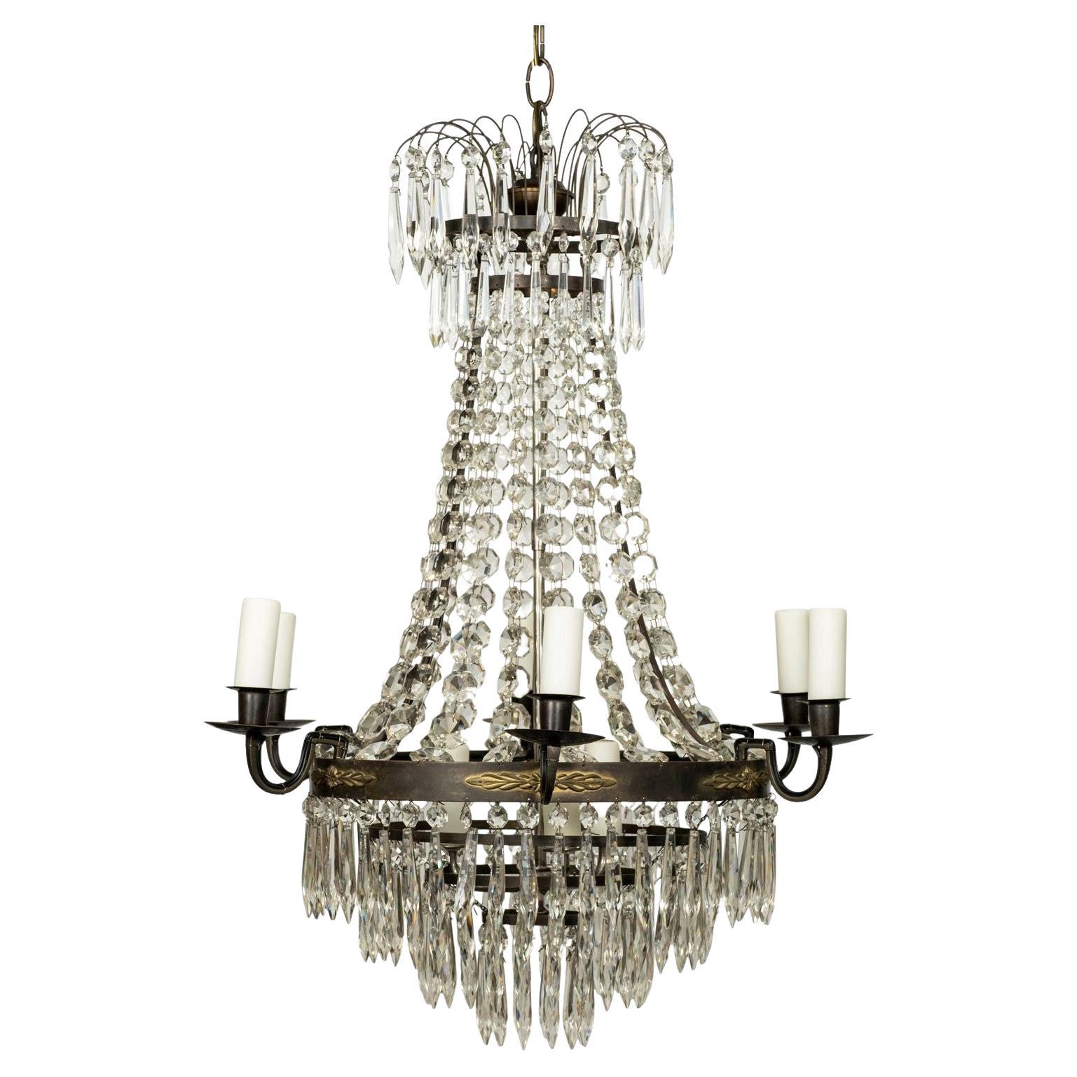 Neoclassical Swedish Gilt-Brass and Crystal Chandelier